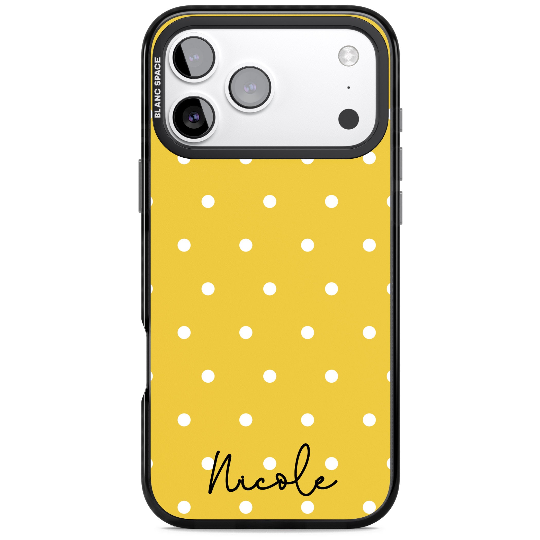 Personalised Yellow Polka Dot iPhone 17 Pro Impact Black Phone Case