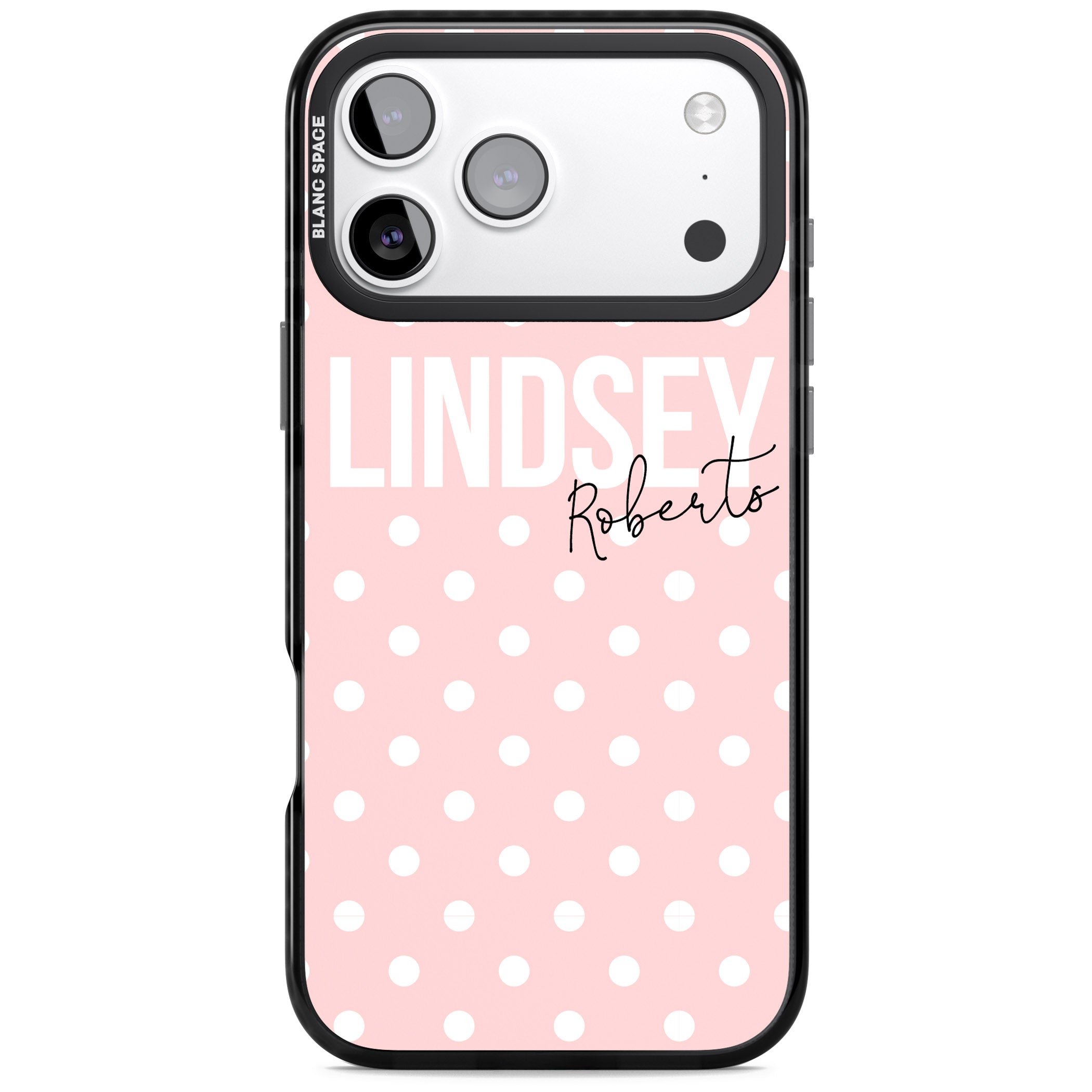 Personalised Pink Polka iPhone 17 Pro Impact Black Phone Case