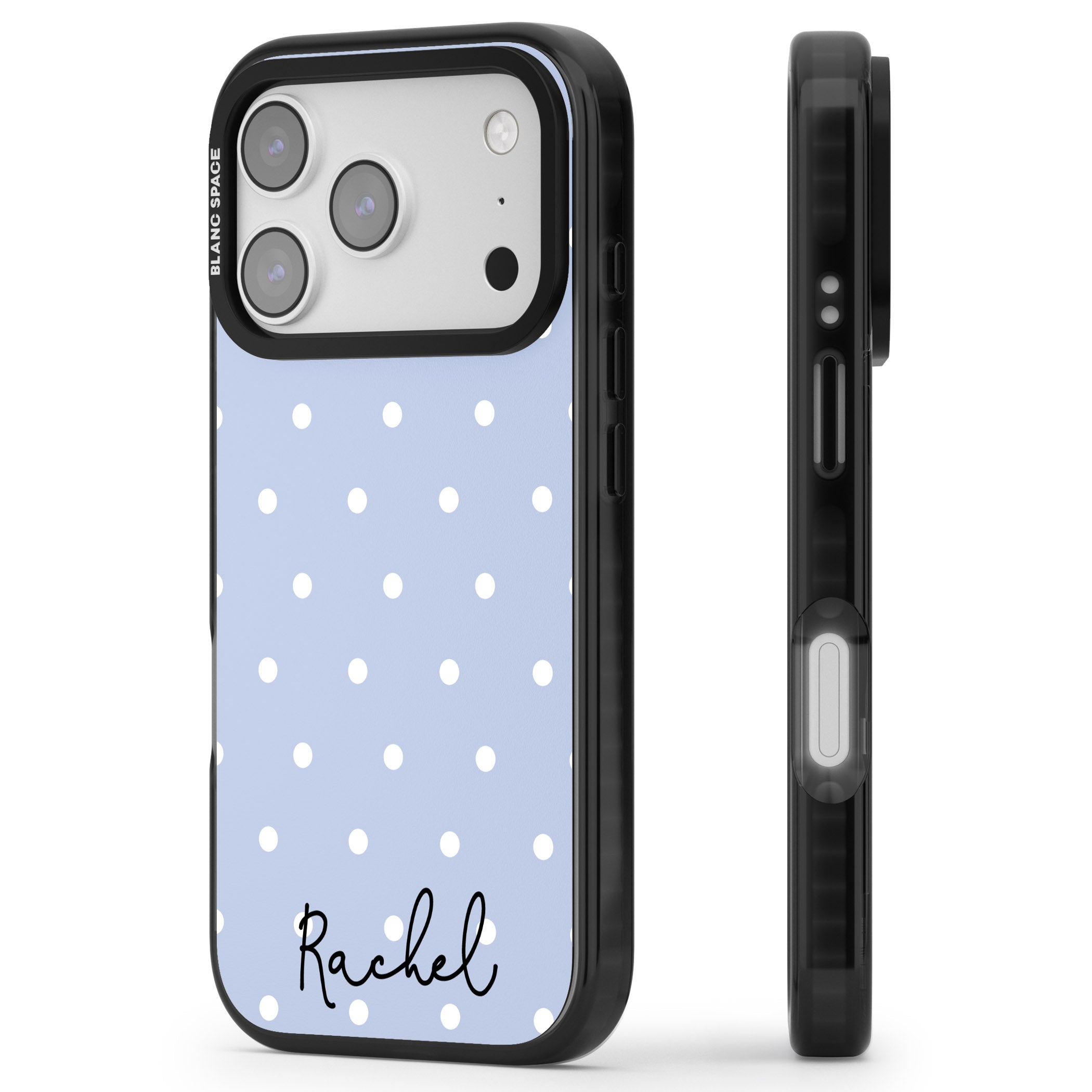Personalised Simple Light Blue Dots iPhone 17 Pro Impact Black Phone Case Side Profile