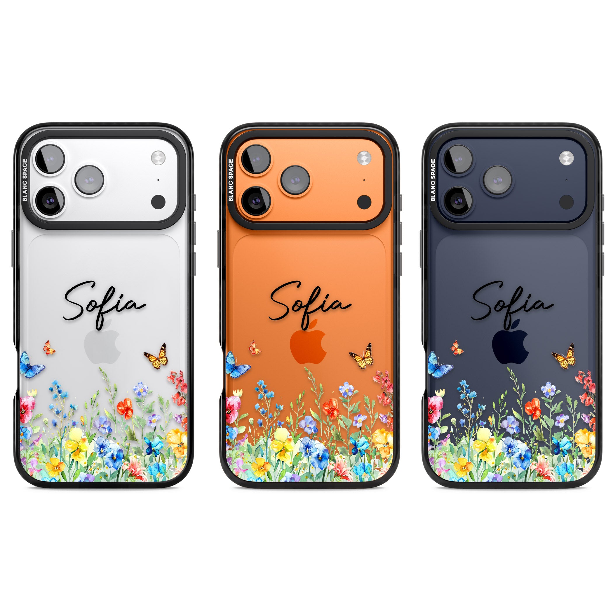 Personalised Buterflies Wildflowers iPhone 17 Pro Impact Black Phone Case APT Impact Protection