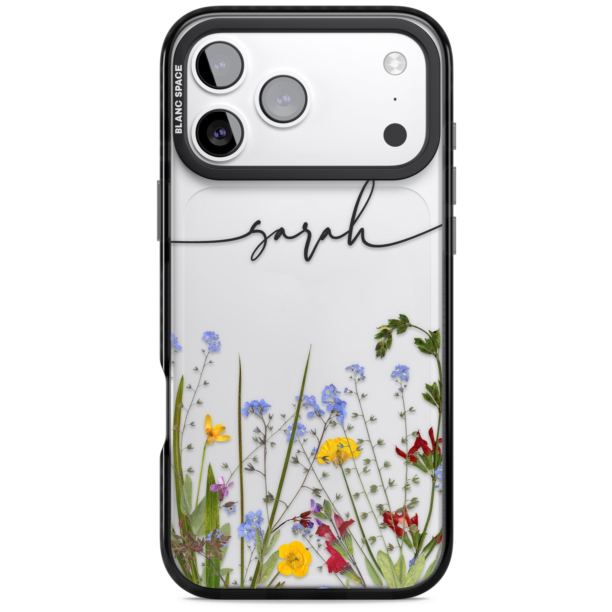 Personalised Wildflower Floral iPhone 17 Pro Max Impact Black Phone Case