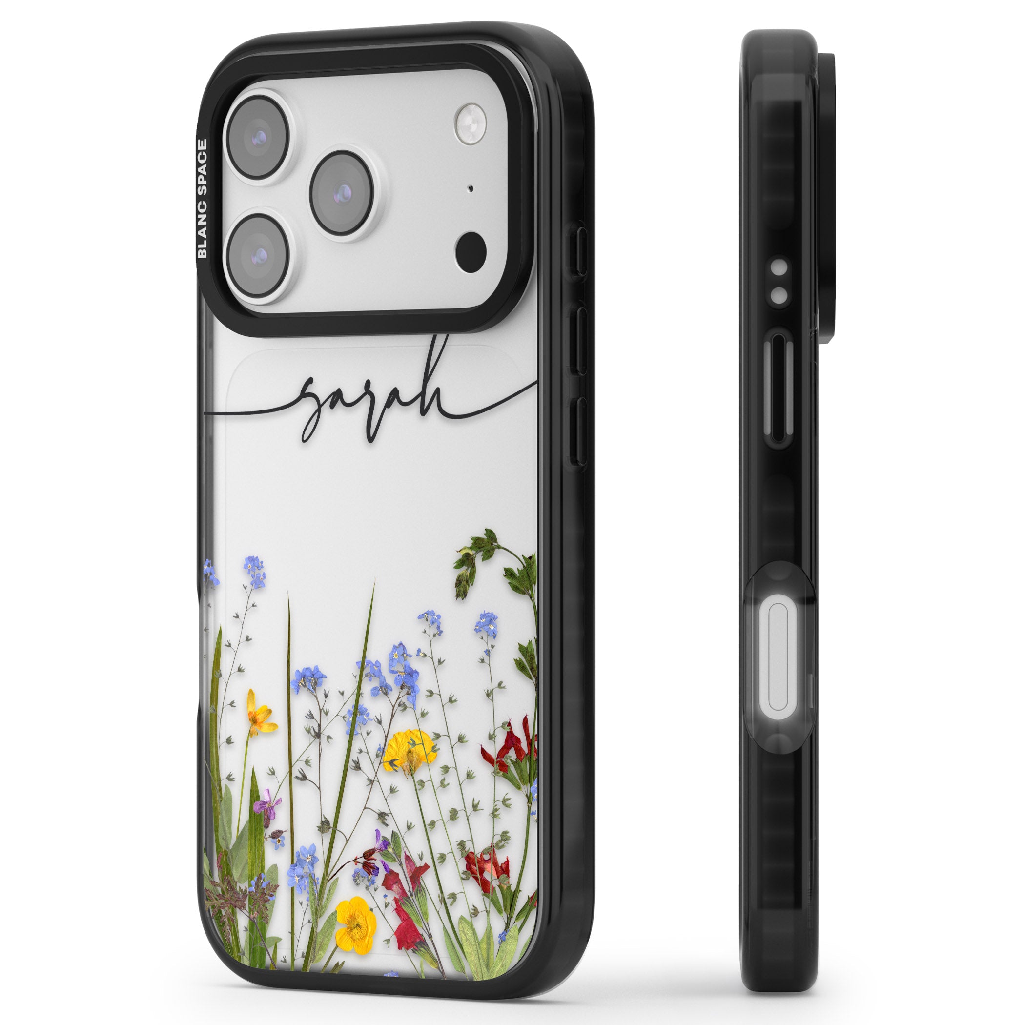 Personalised Wildflower Floral iPhone 17 Pro Impact Black Phone Case Side Profile