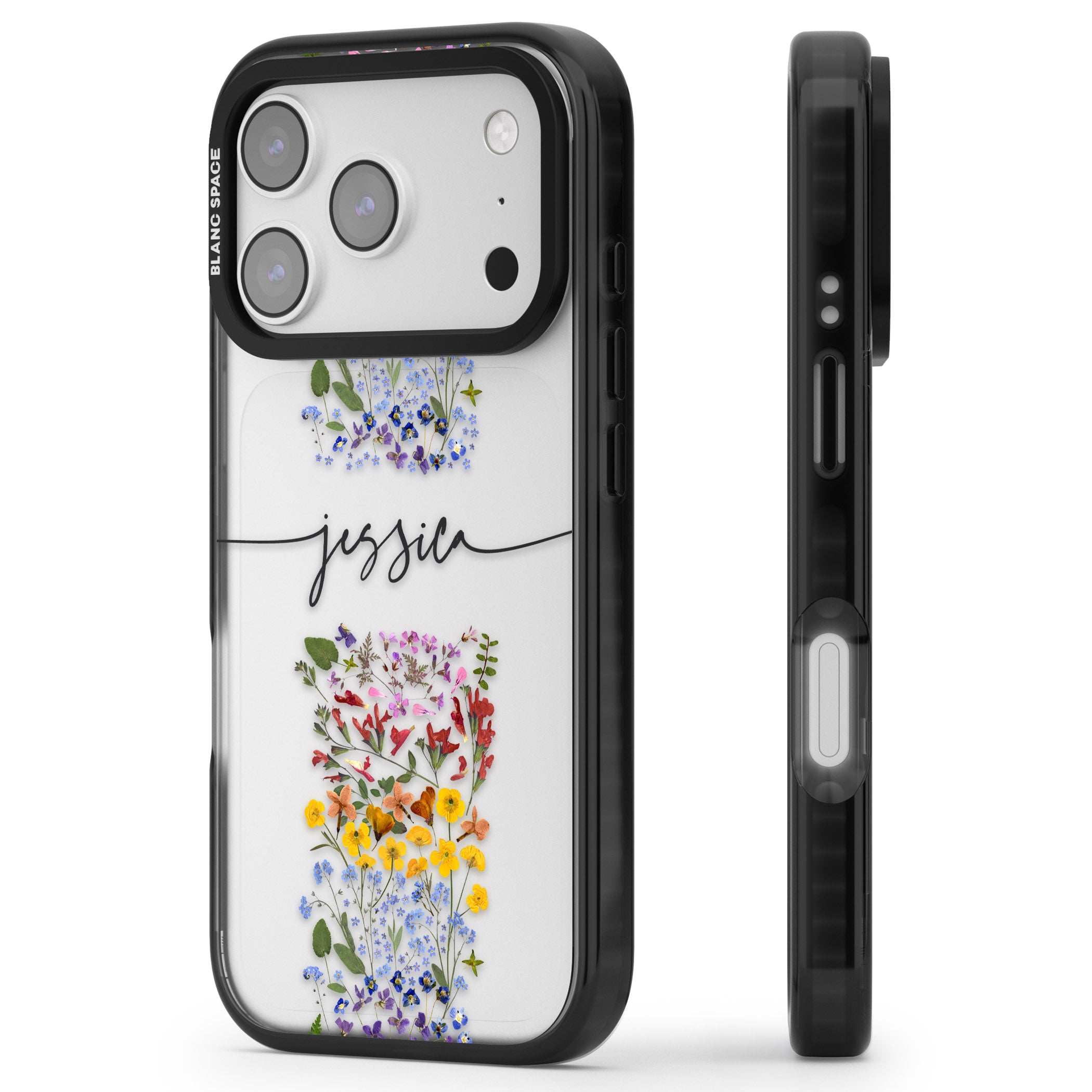 Personalised Wildflower Stripe iPhone 17 Pro Impact Black Phone Case Side Profile