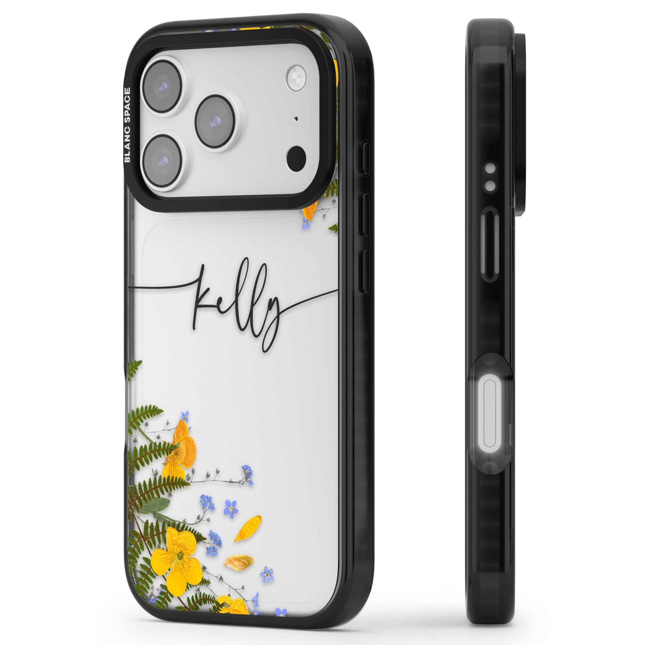 Personalised Ferns & Wildflowers iPhone 17 Pro Impact Black Phone Case Side Profile