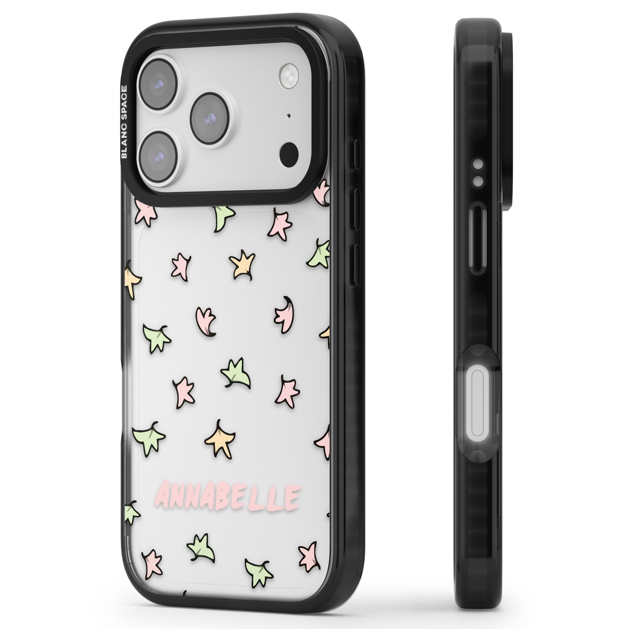 Personalised Heartstopper Leaves Pattern iPhone 17 Pro Impact Black Phone Case Side Profile