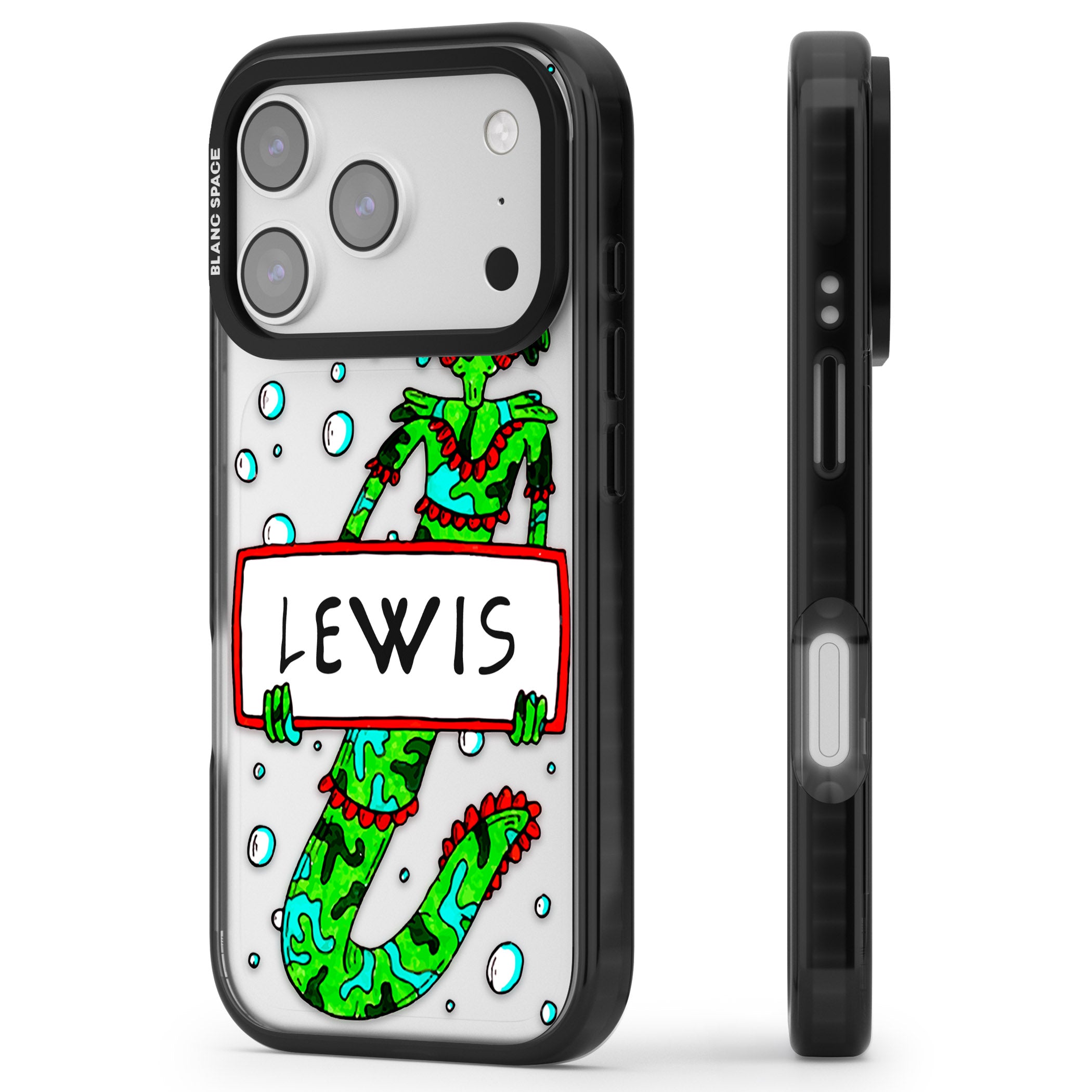 Personalised Fish Boy iPhone 17 Pro Impact Black Phone Case Side Profile