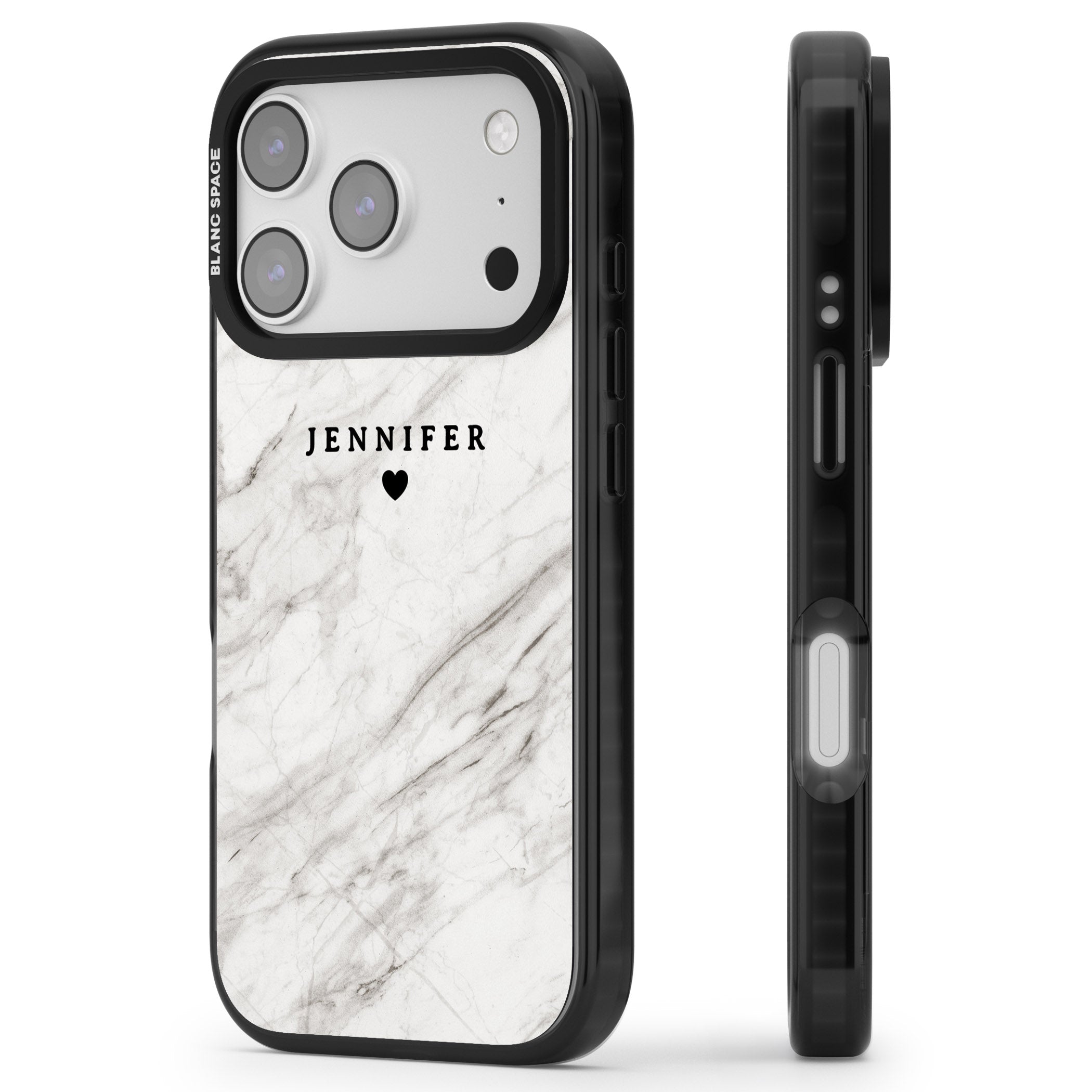 Personalised Light Grey Marble iPhone 17 Pro Impact Black Phone Case Side Profile