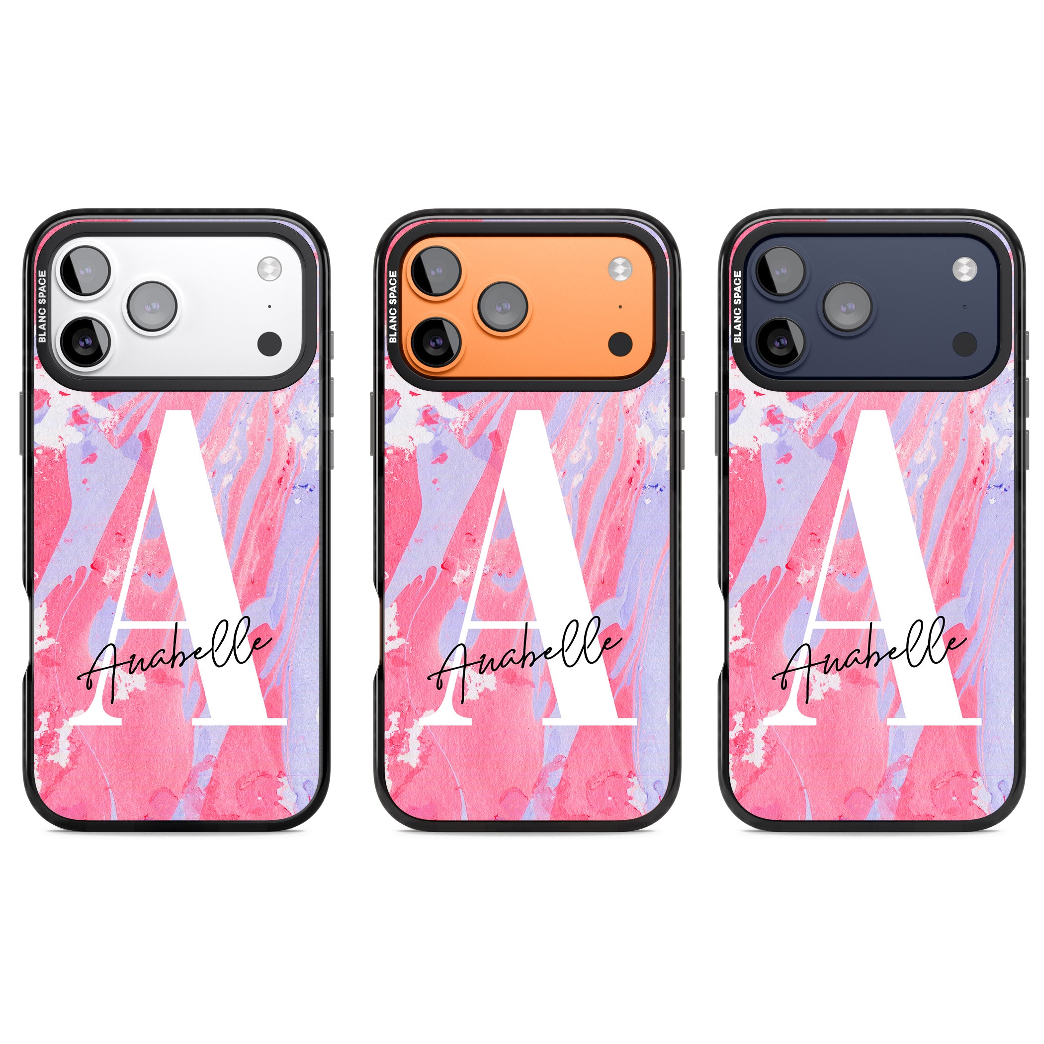 Personalised Pink & Purple Marble iPhone 17 Pro Impact Black Phone Case APT Impact Protection