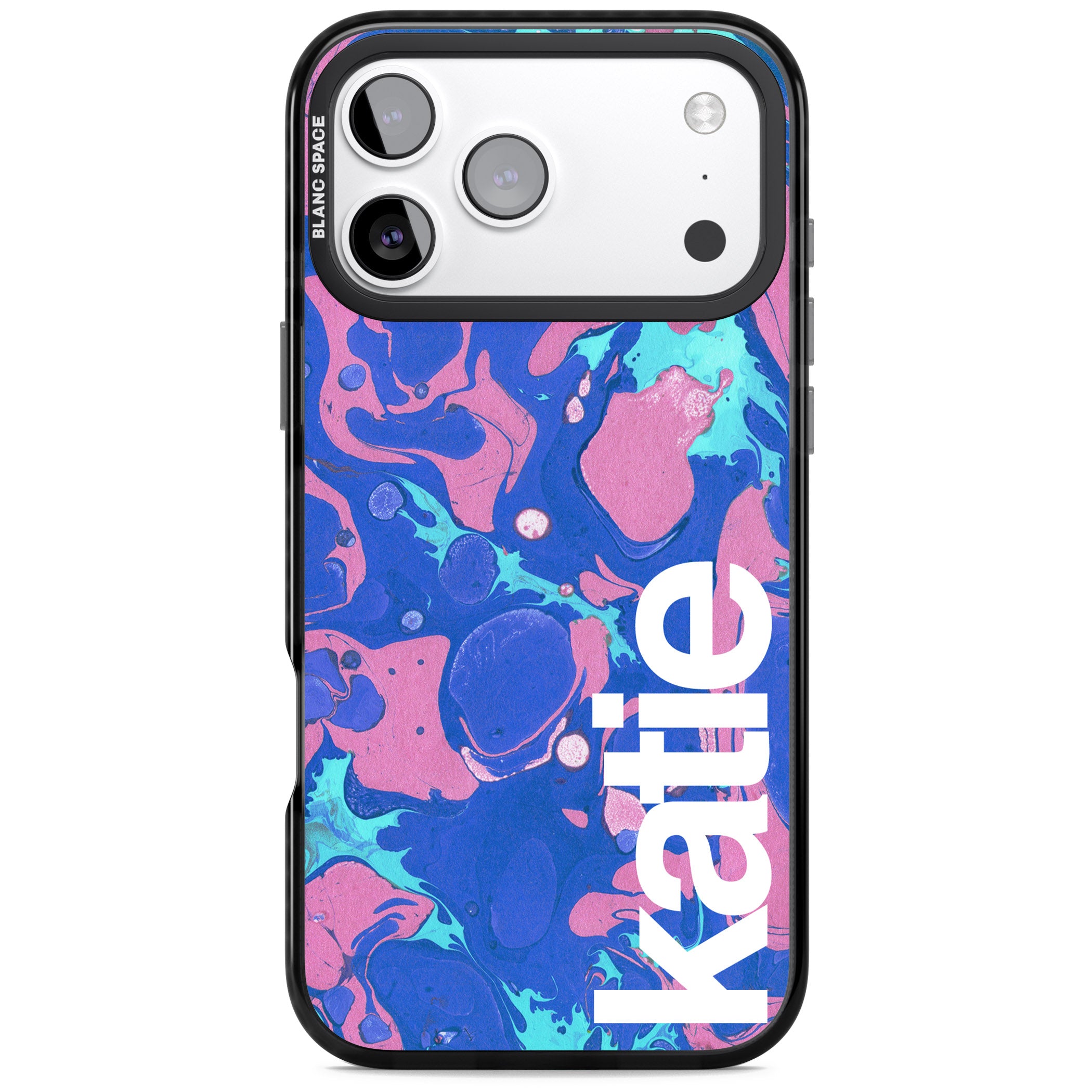 Personalised Navy & Turquoise Marbled iPhone 17 Pro Impact Black Phone Case