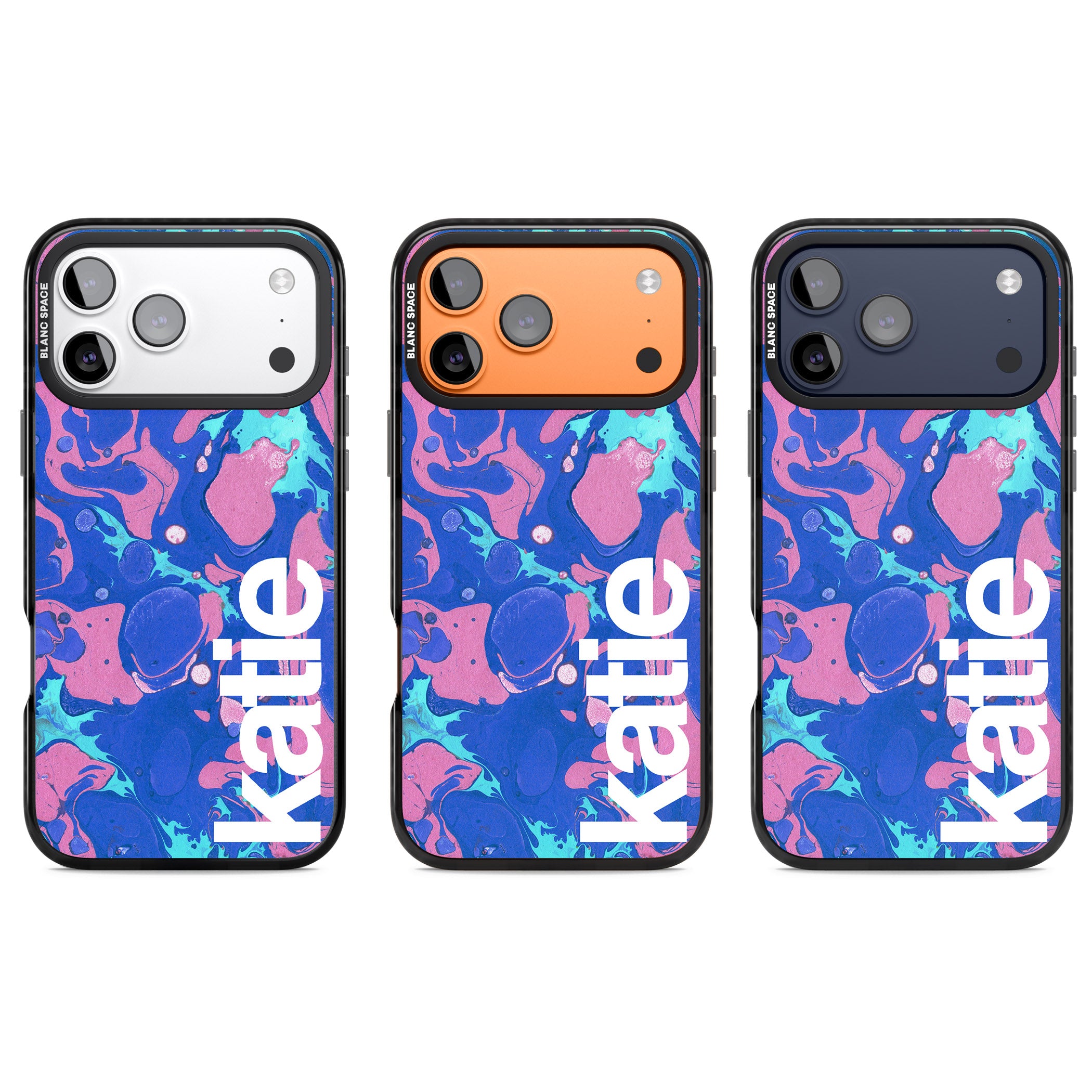 Personalised Navy & Turquoise Marbled iPhone 17 Pro Impact Black Phone Case APT Impact Protection