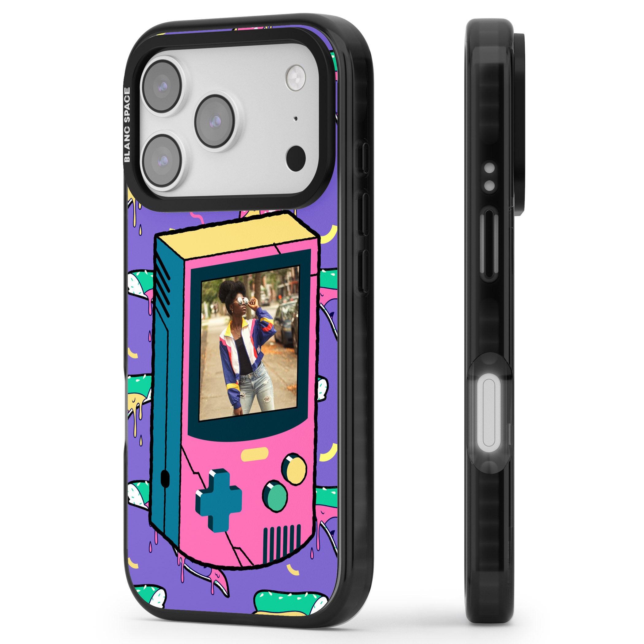 Personalised Retro Game Photo Case iPhone 17 Pro Impact Black Phone Case Side Profile
