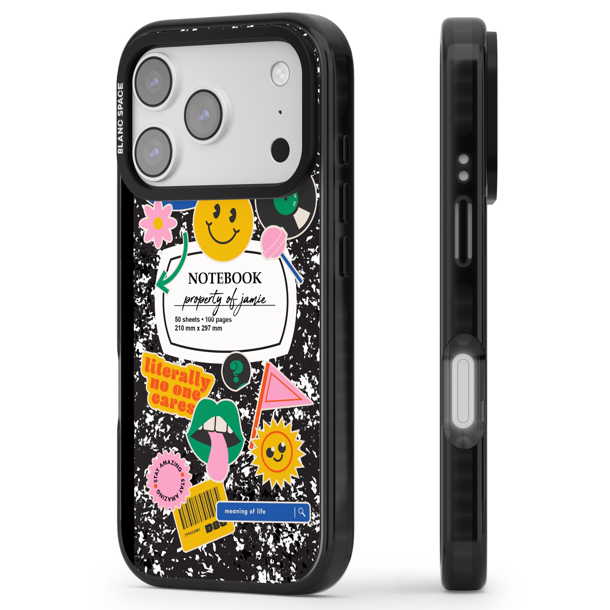 Personalised Quirky Notebook iPhone 17 Pro Impact Black Phone Case Side Profile