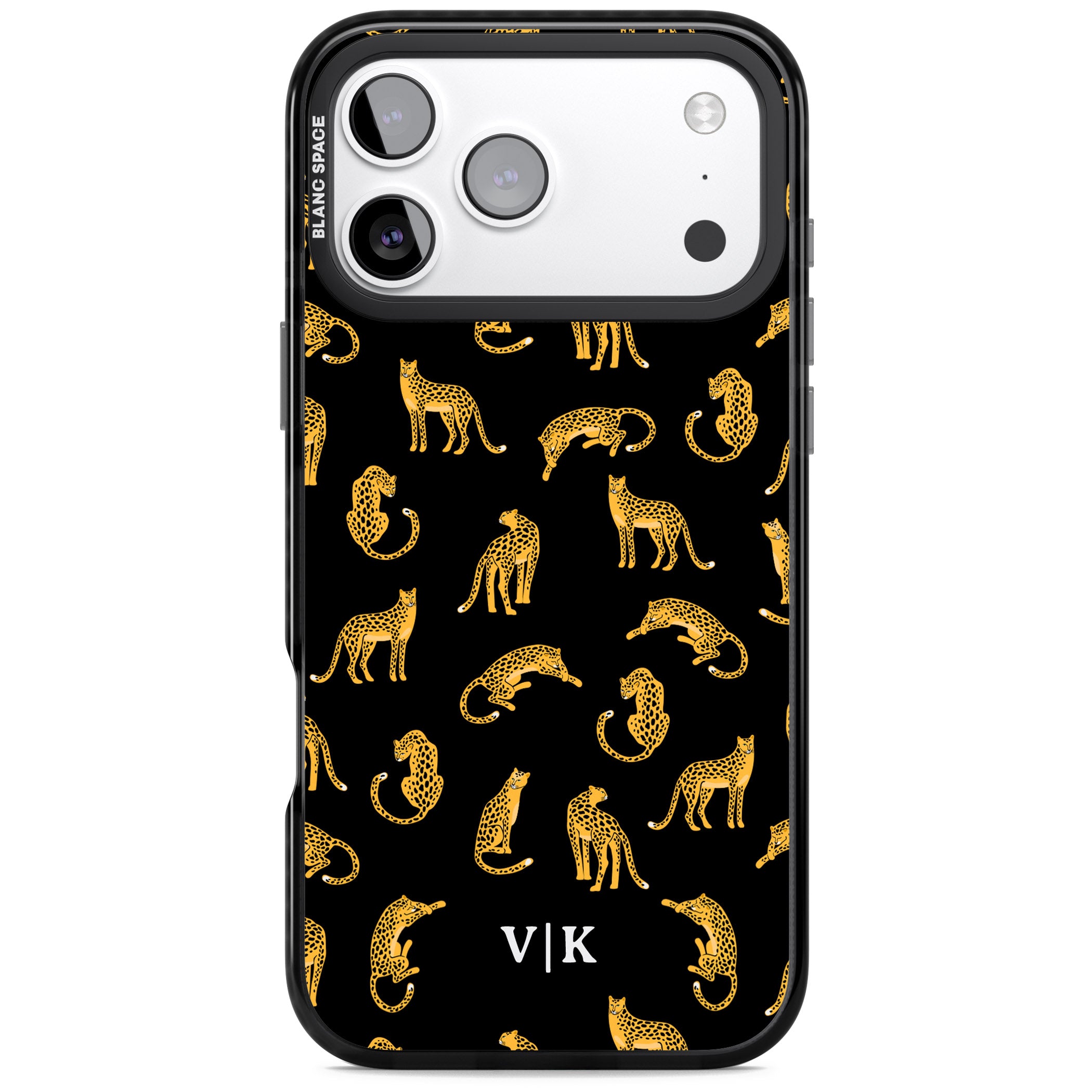 Personalised Gold Cheetah Pattern iPhone 17 Pro Impact Black Phone Case