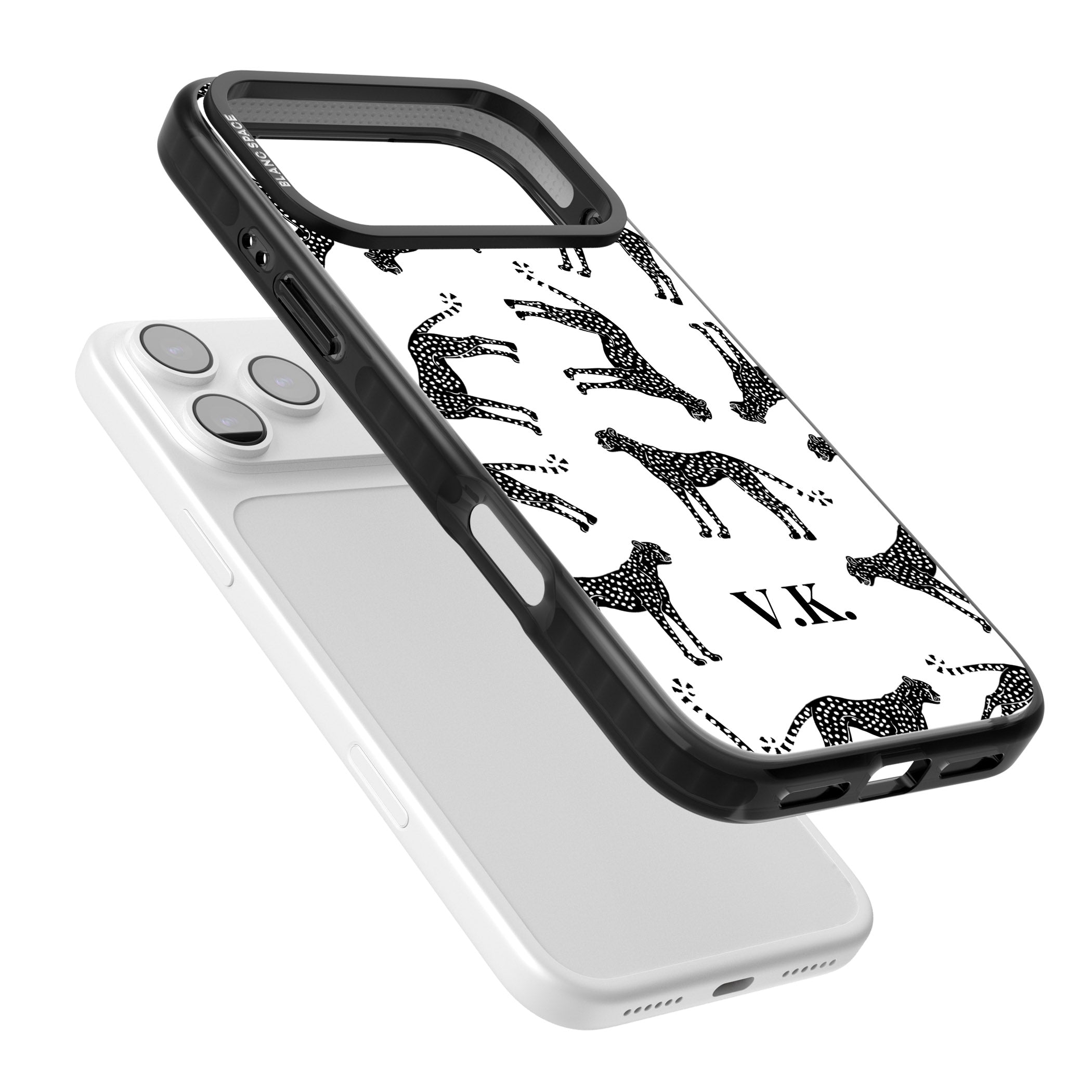 Personalised Black & White Cheetah Pattern iPhone 17 Pro Impact Black Phone Case Colours