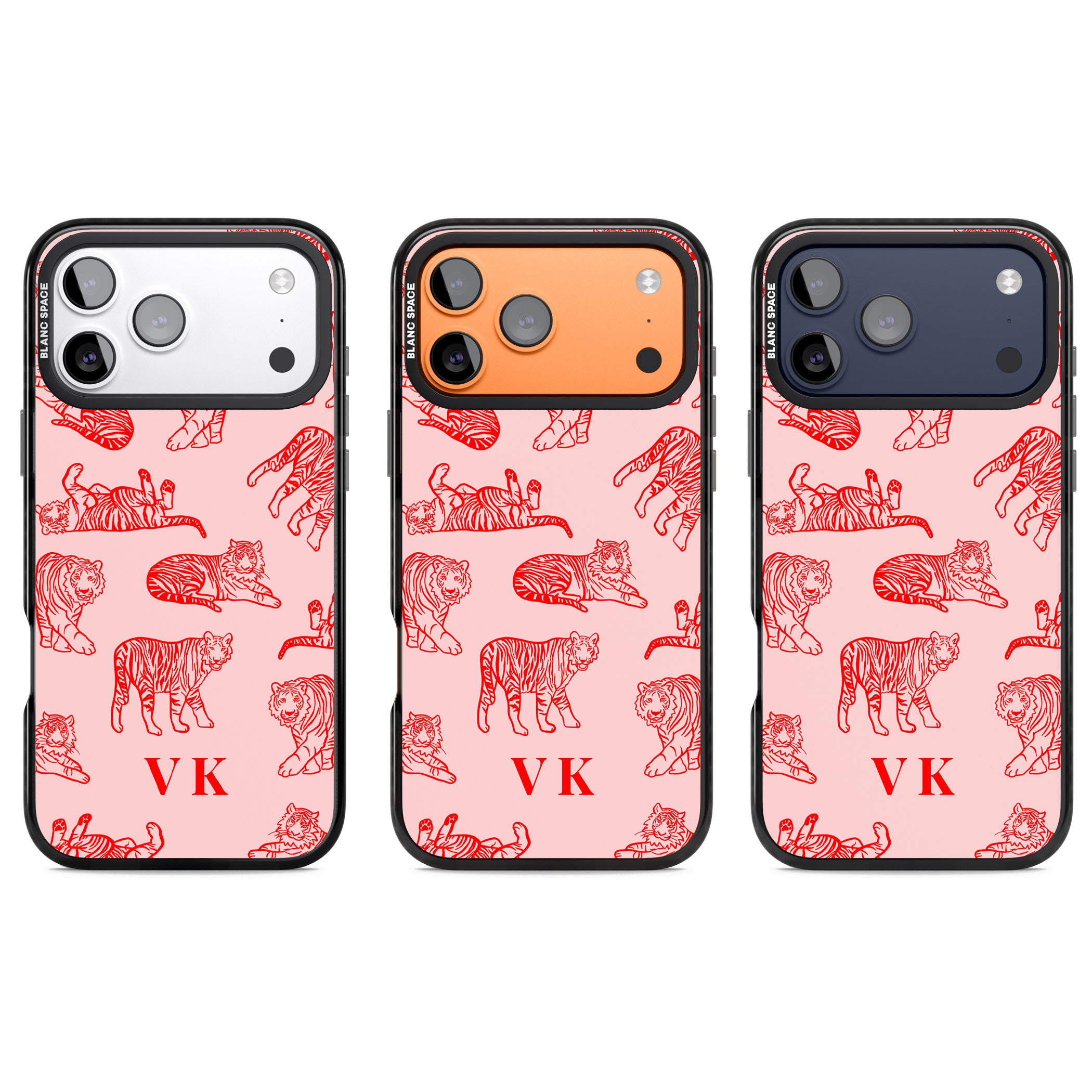 Personalised Red Tiger Outlines On Pink iPhone 17 Pro Impact Black Phone Case APT Impact Protection
