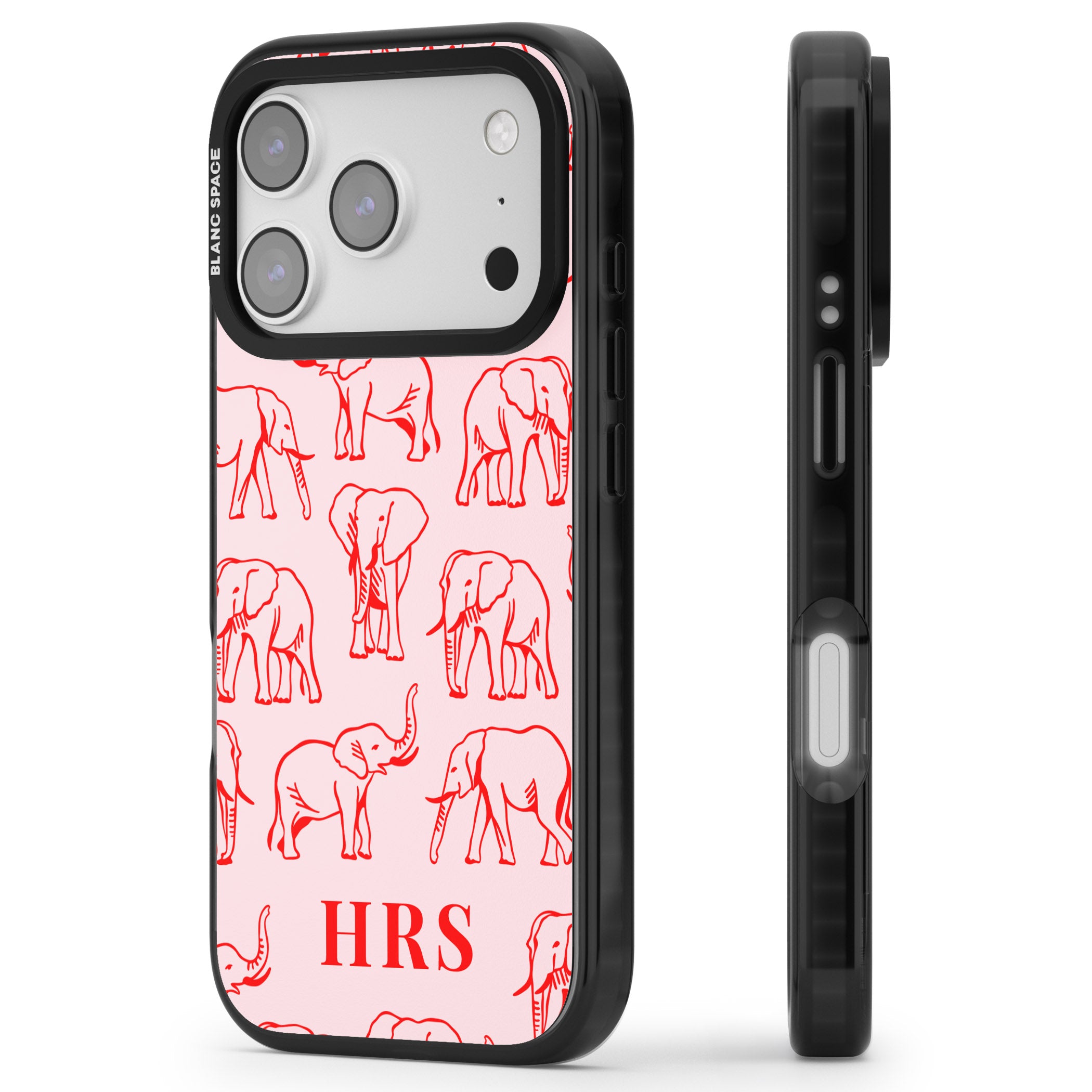 Personalised Red Elephant Outline iPhone 17 Pro Impact Black Phone Case Side Profile
