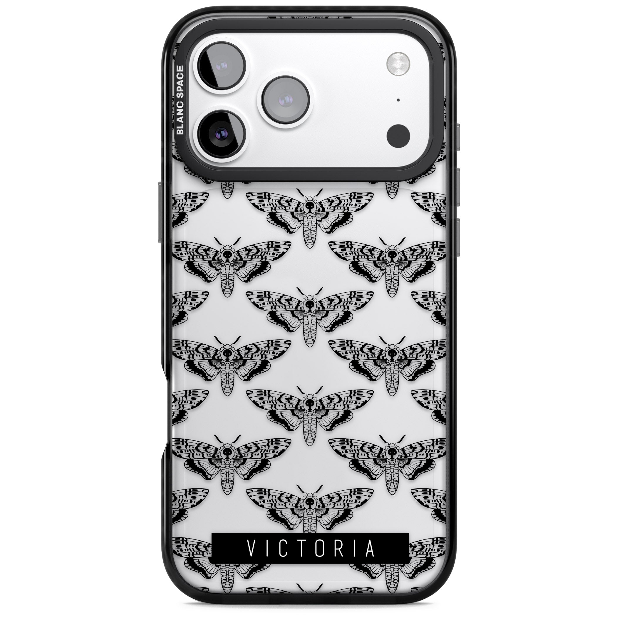 Personalised Hawk Moth Pattern iPhone 17 Pro Impact Black Phone Case