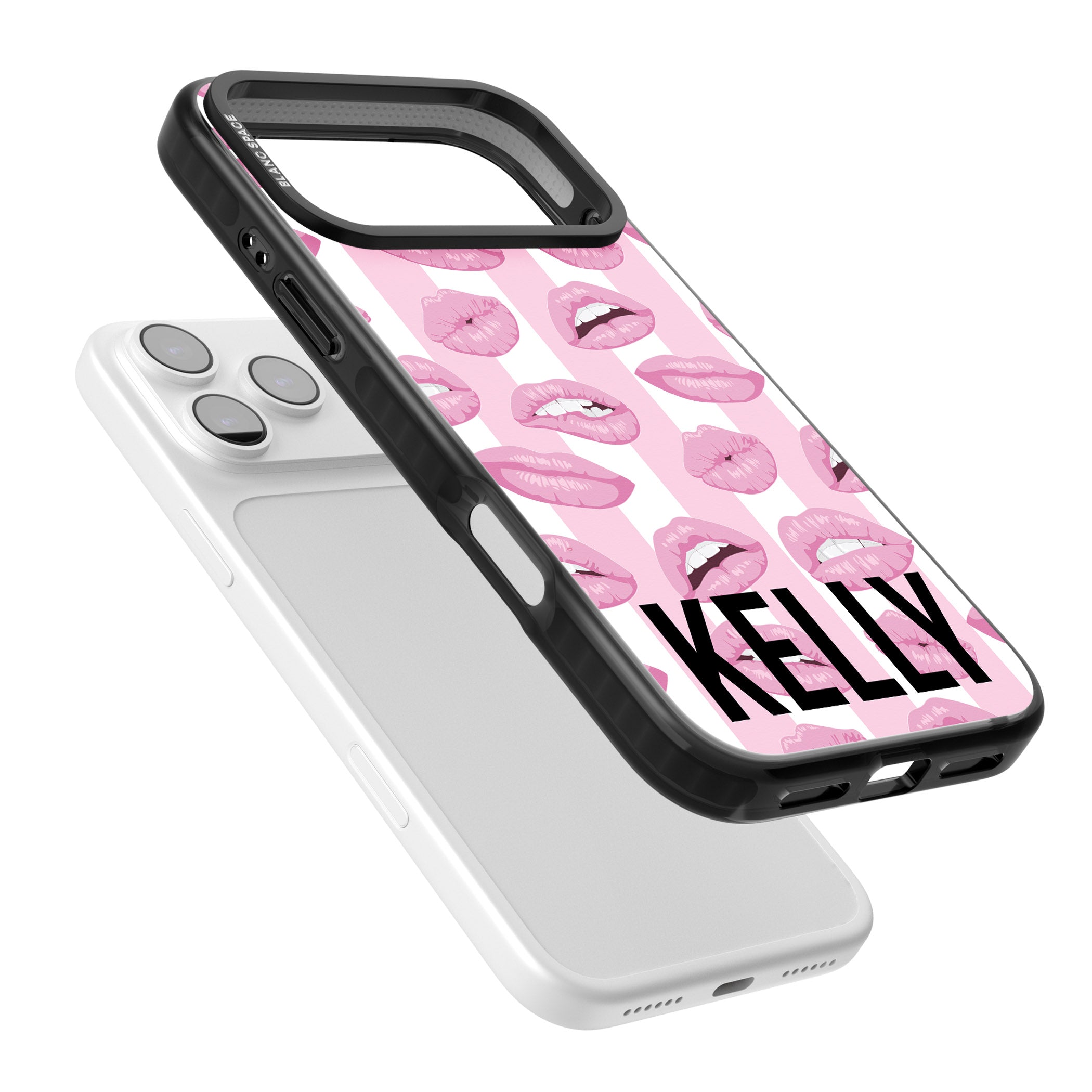 Personalised Pink Stripes & Lips iPhone 17 Pro Impact Black Phone Case Colours