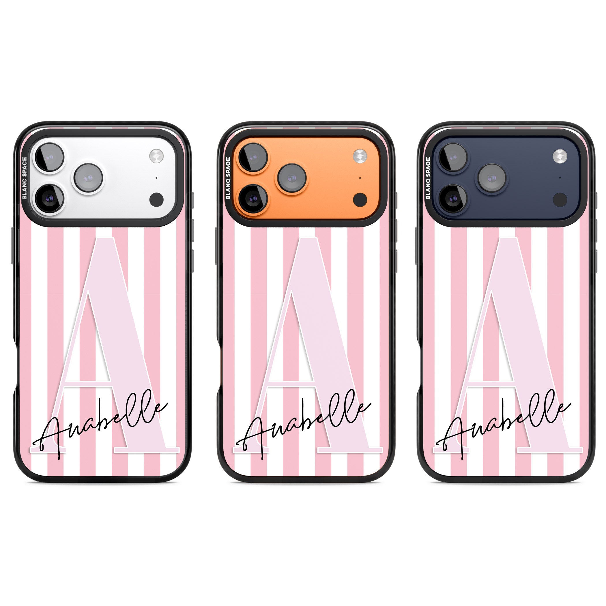 Personalised Pink Stripes & Monogram iPhone 17 Pro Impact Black Phone Case APT Impact Protection