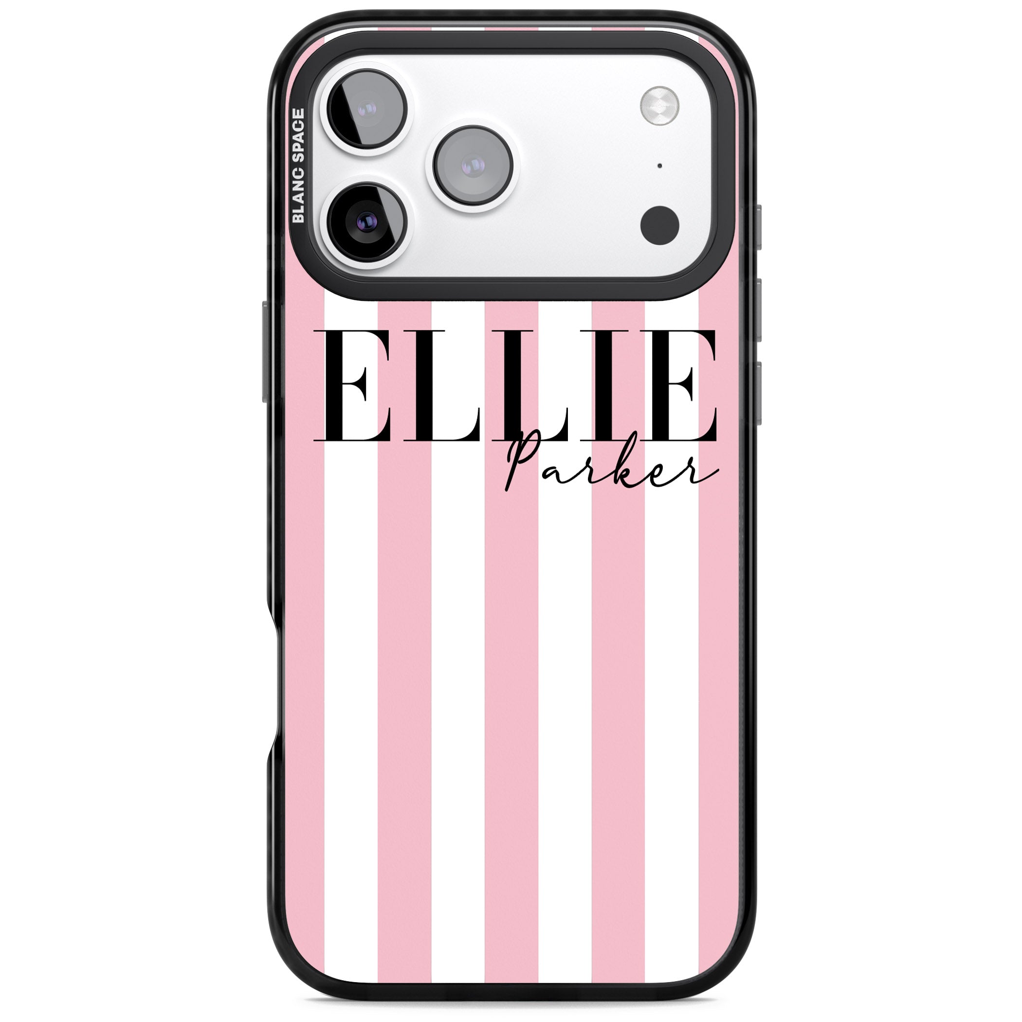 Personalised Pink Stripes iPhone 17 Pro Impact Black Phone Case