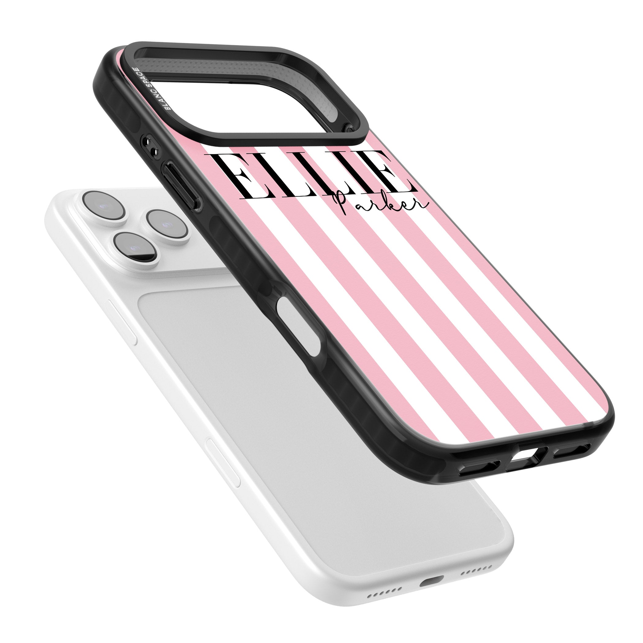 Personalised Pink Stripes iPhone 17 Pro Impact Black Phone Case Colours
