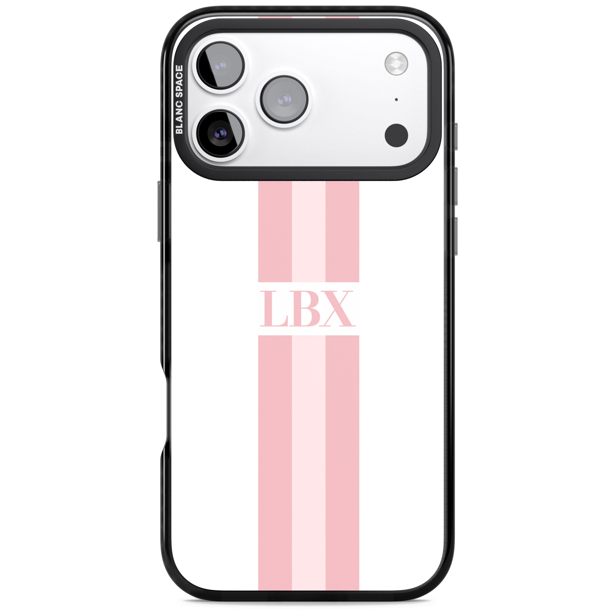 Personalised Minimal Pink Stripe iPhone 17 Pro Impact Black Phone Case