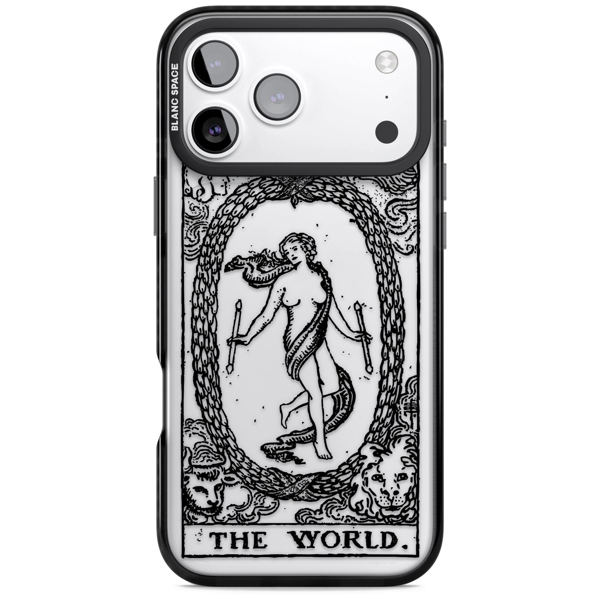 Personalised The World Tarot Card (Clear) iPhone 17 Pro Impact Black Phone Case