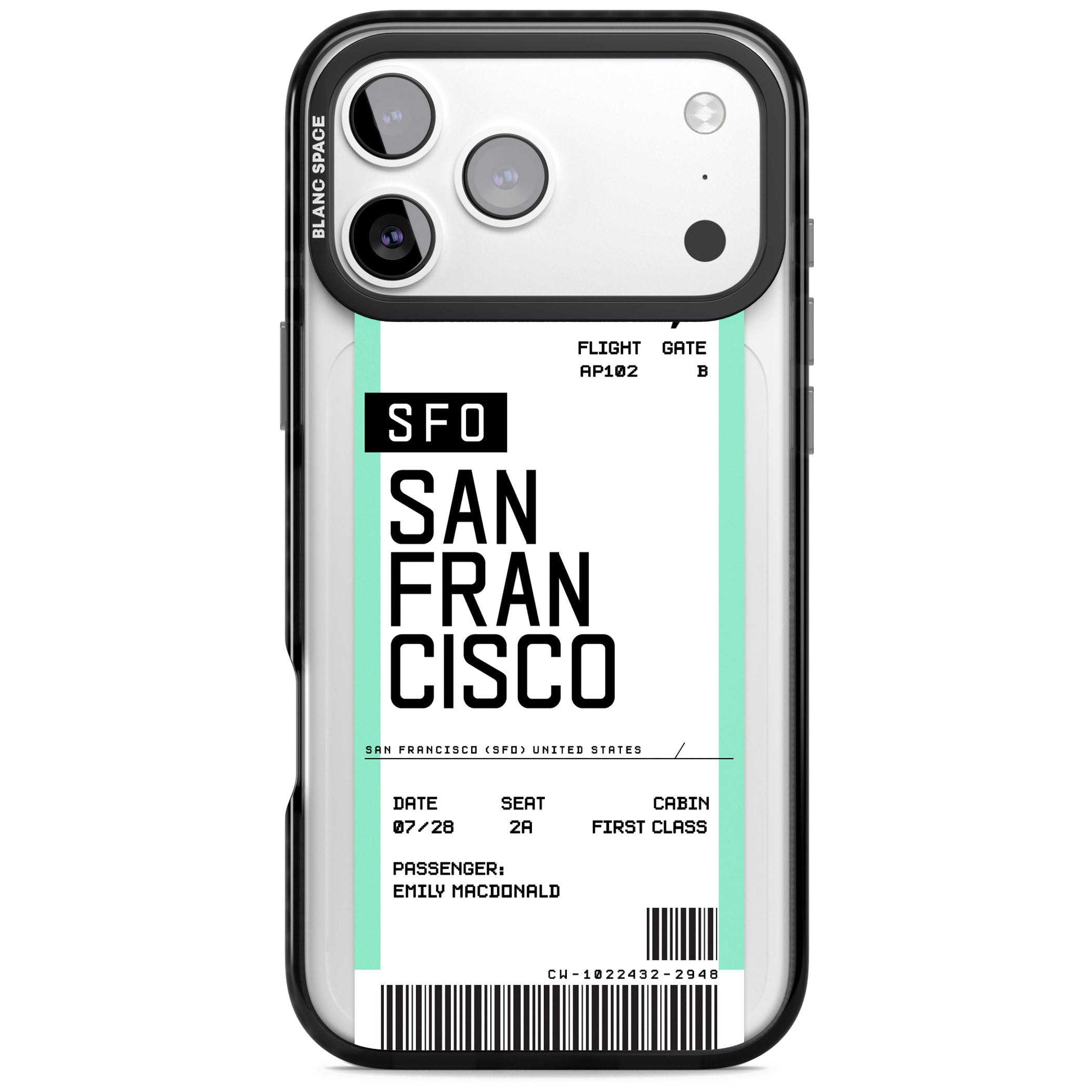 Personalised San Francisco Boarding Pass iPhone 17 Pro Impact Black Phone Case