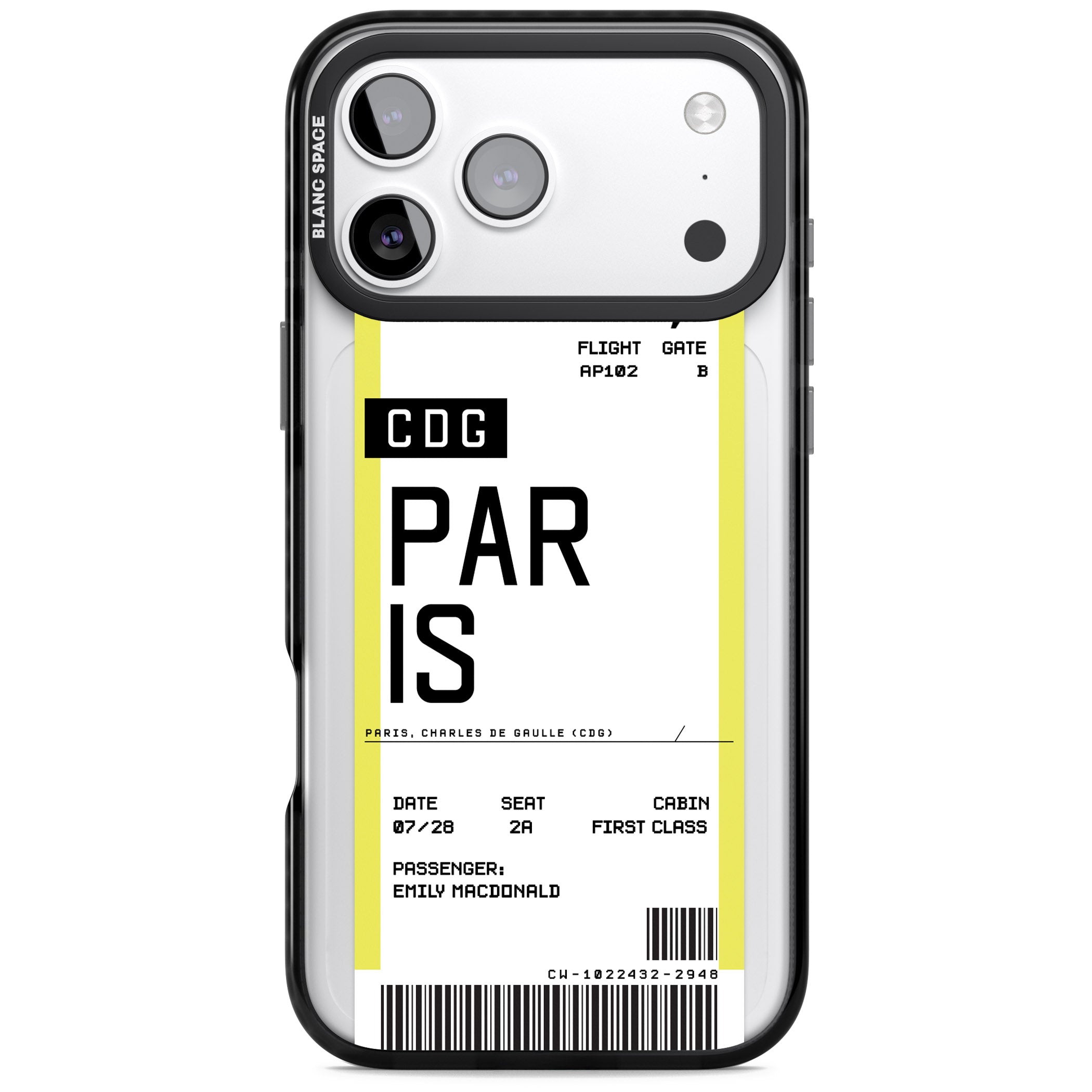 Personalised Paris Boarding Pass iPhone 17 Pro Impact Black Phone Case