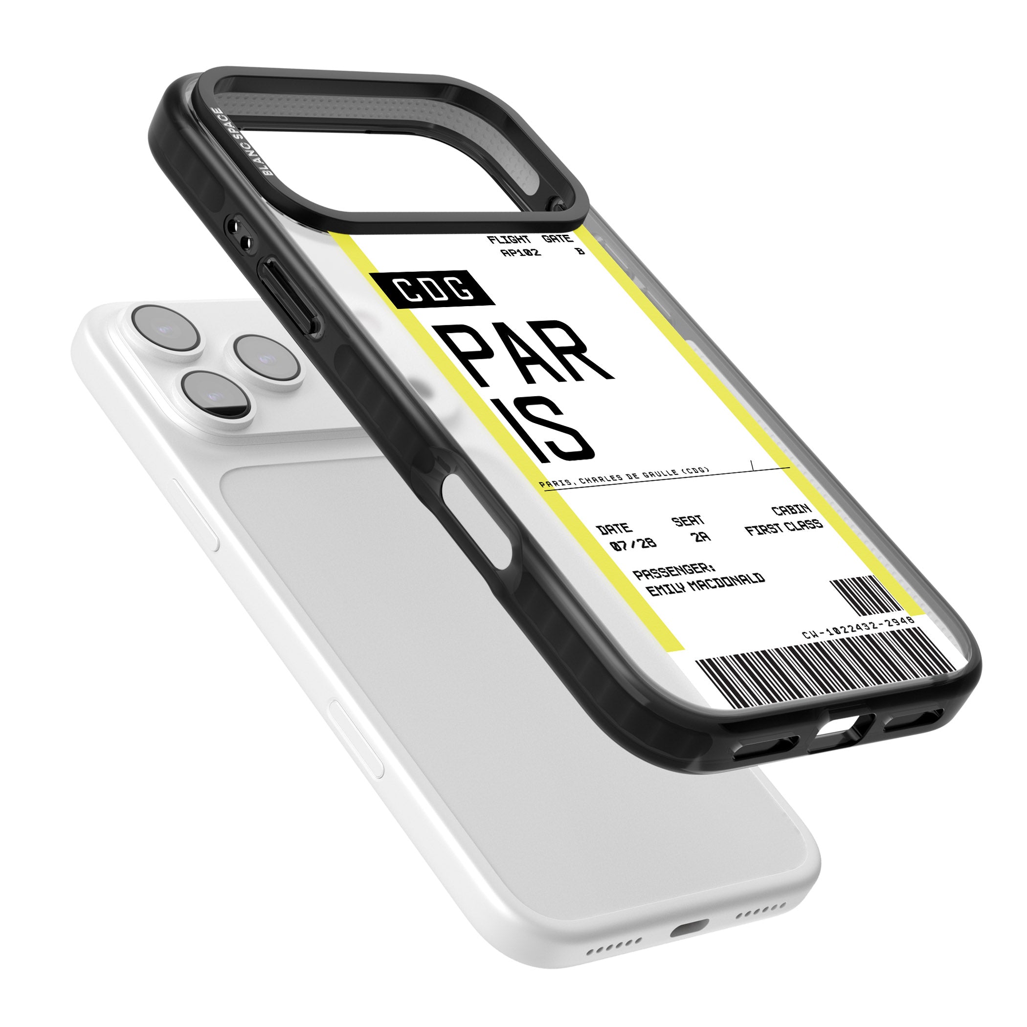 Personalised Paris Boarding Pass iPhone 17 Pro Impact Black Phone Case Colours