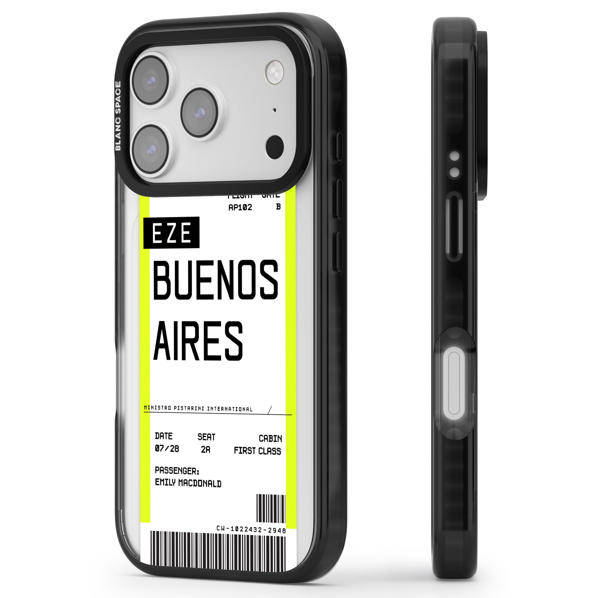 Personalised Buenos Aires Boarding Pass iPhone 17 Pro Impact Black Phone Case Side Profile