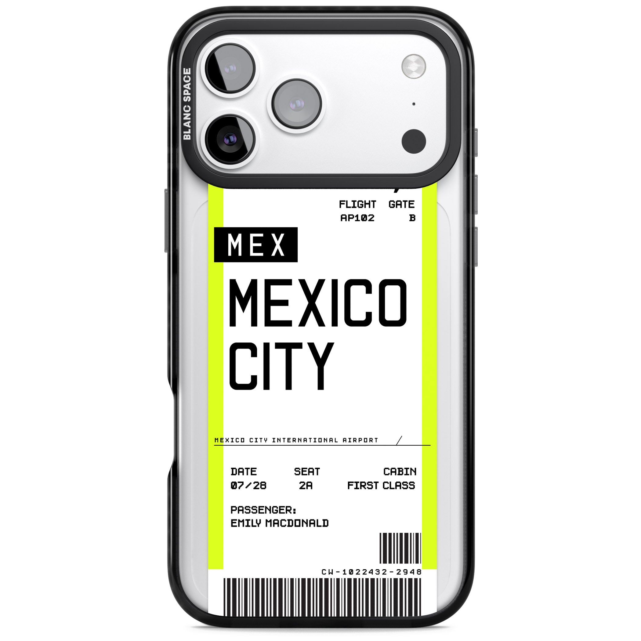 Personalised Mexico City Boarding Pass iPhone 17 Pro Impact Black Phone Case