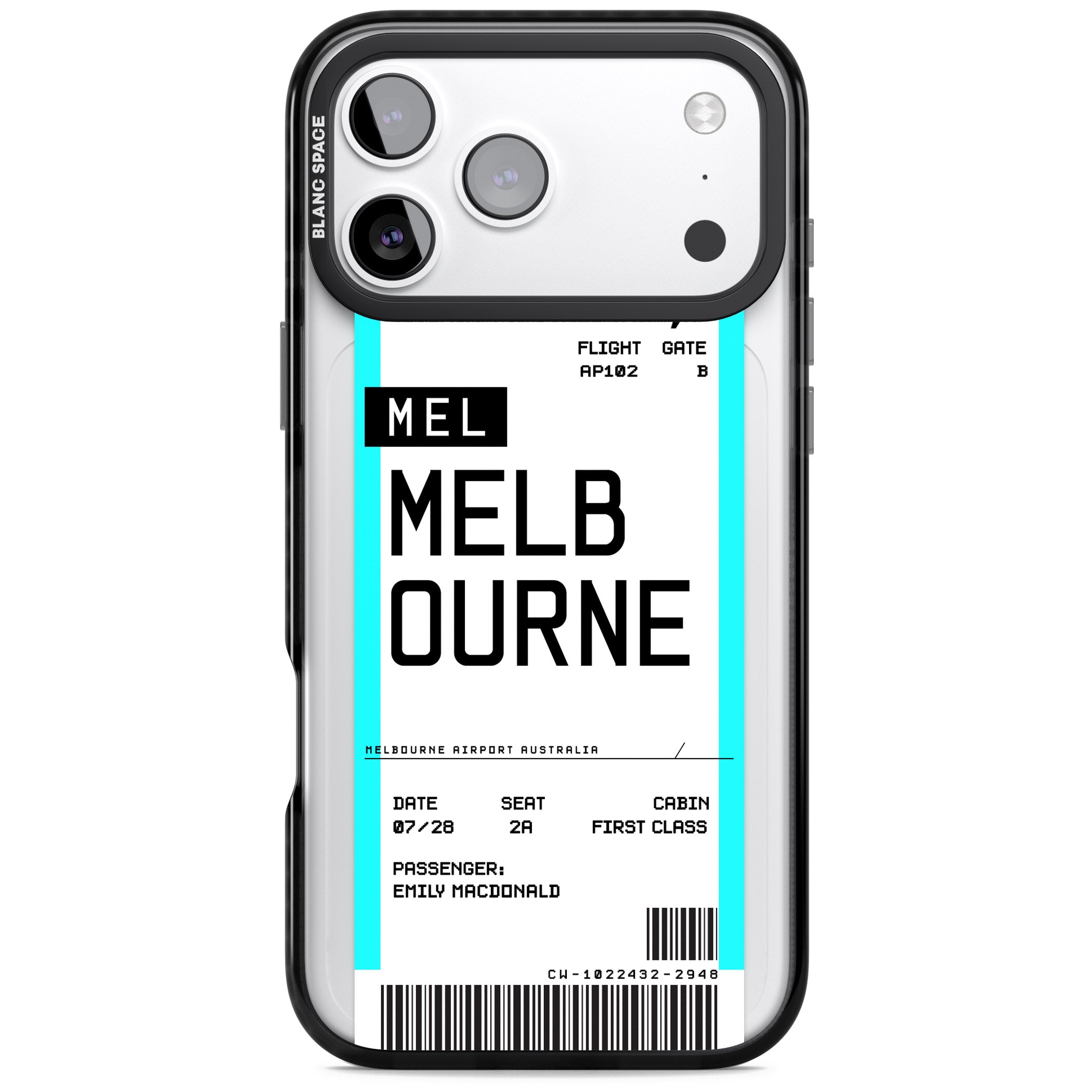 Personalised Melbourne Boarding Pass iPhone 17 Pro Impact Black Phone Case