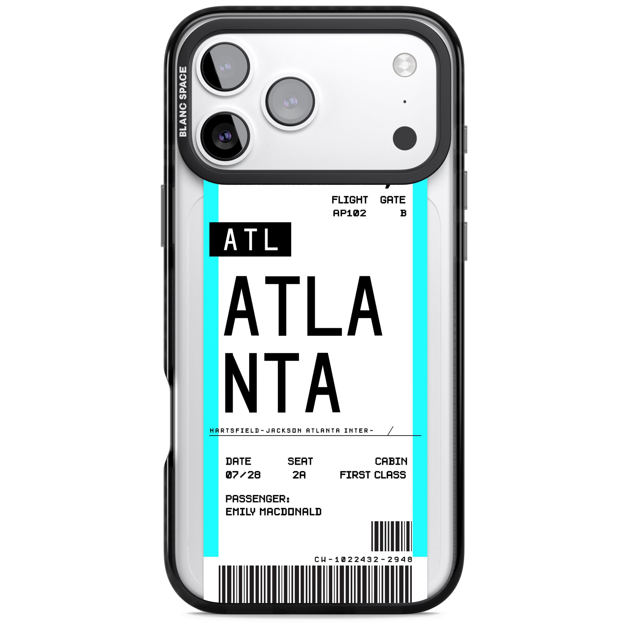 Personalised Atlanta Boarding Pass iPhone 17 Pro Max Impact Black Phone Case