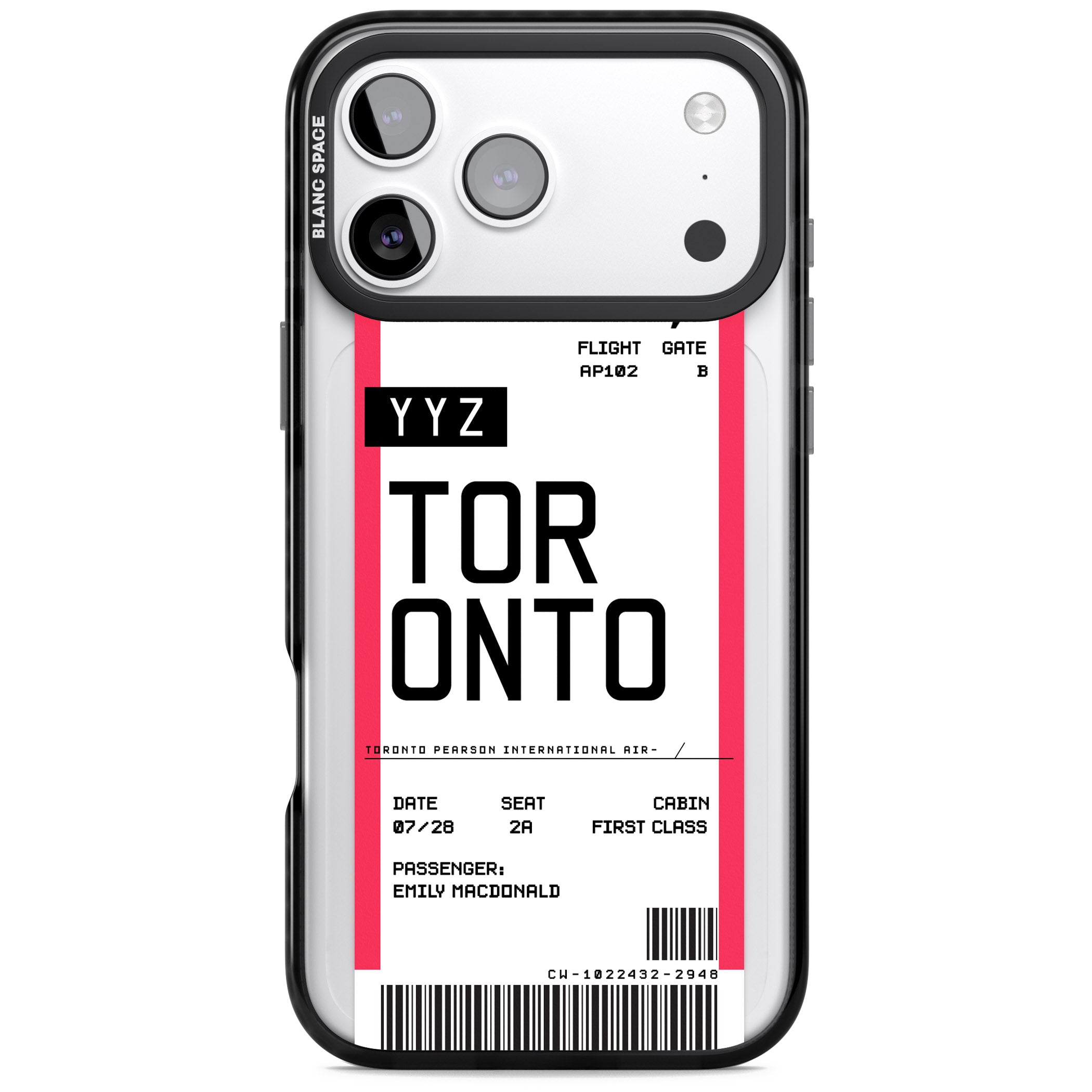 Personalised Toronto Boarding Pass iPhone 17 Pro Impact Black Phone Case