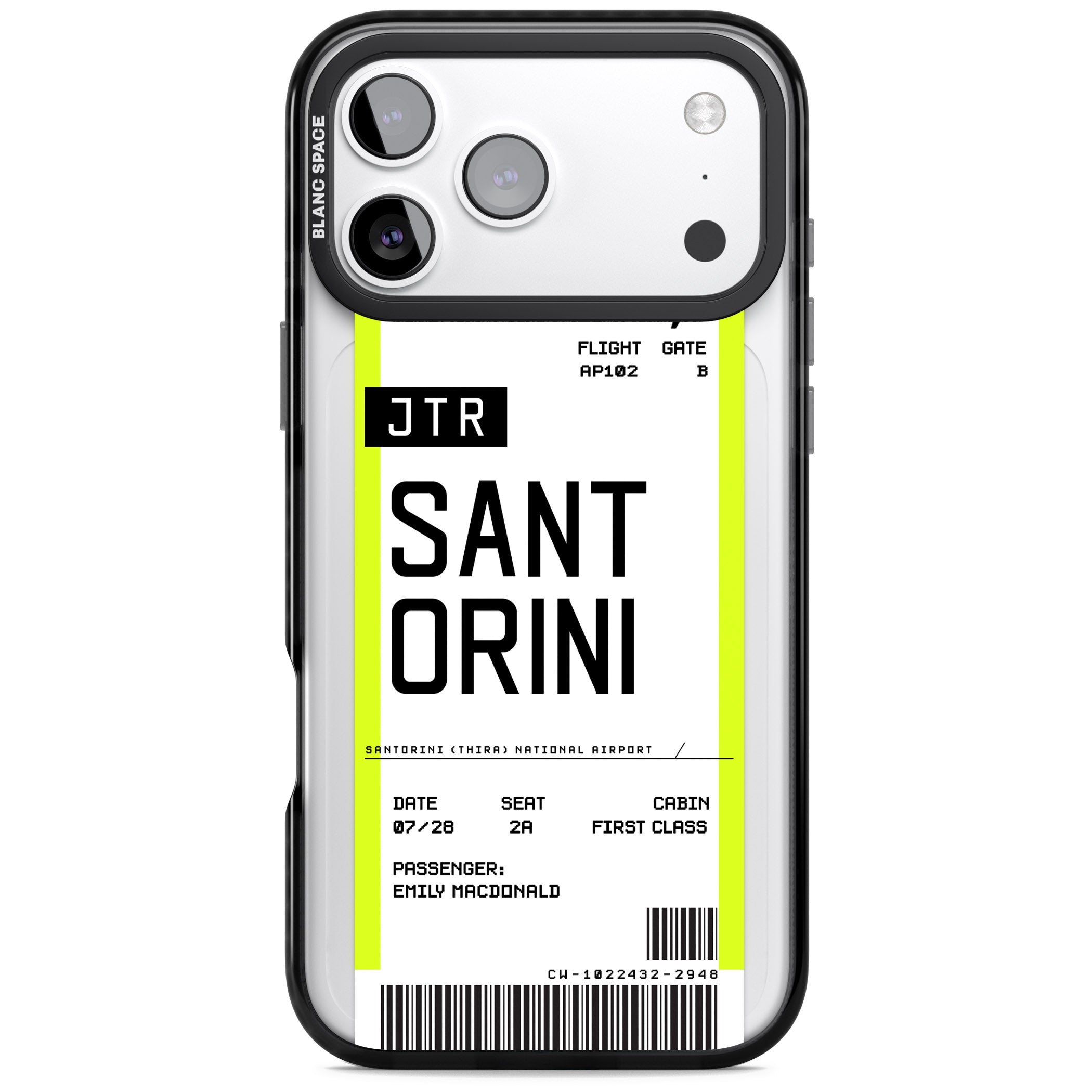 Personalised Santorini Boarding Pass iPhone 17 Pro Impact Black Phone Case