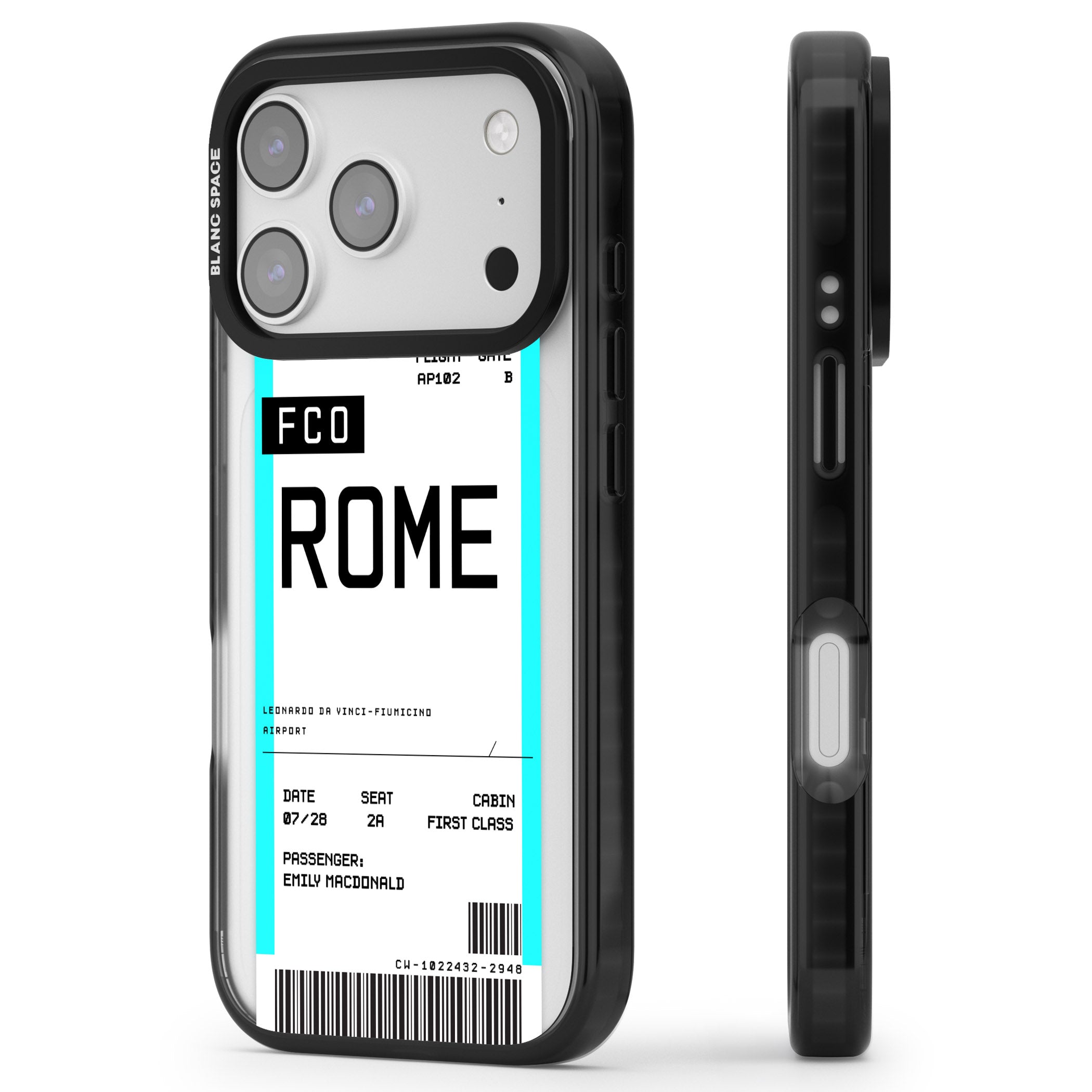 Personalised Rome Boarding Pass iPhone 17 Pro Impact Black Phone Case Side Profile