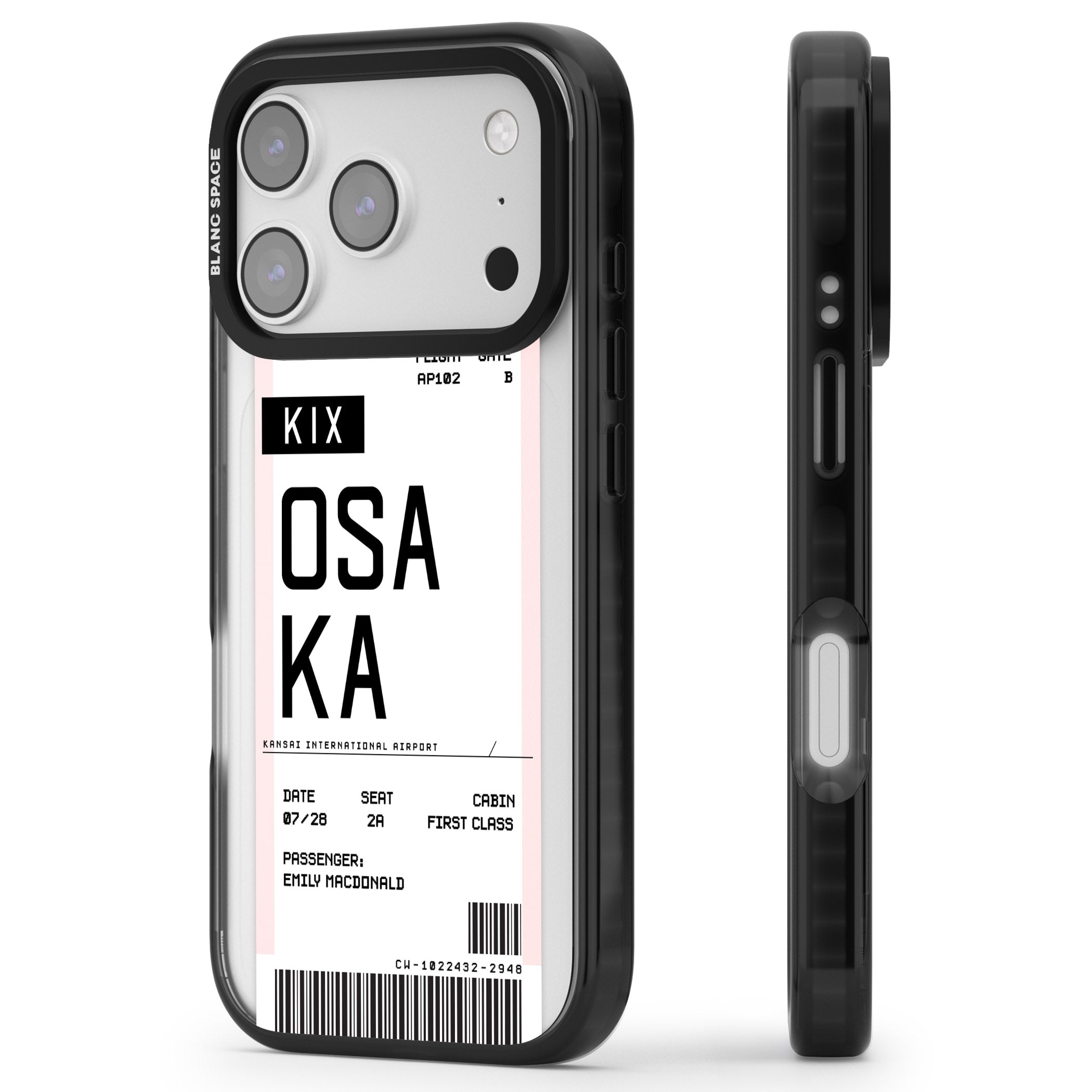 Personalised Osaka Boarding Pass iPhone 17 Pro Impact Black Phone Case Side Profile