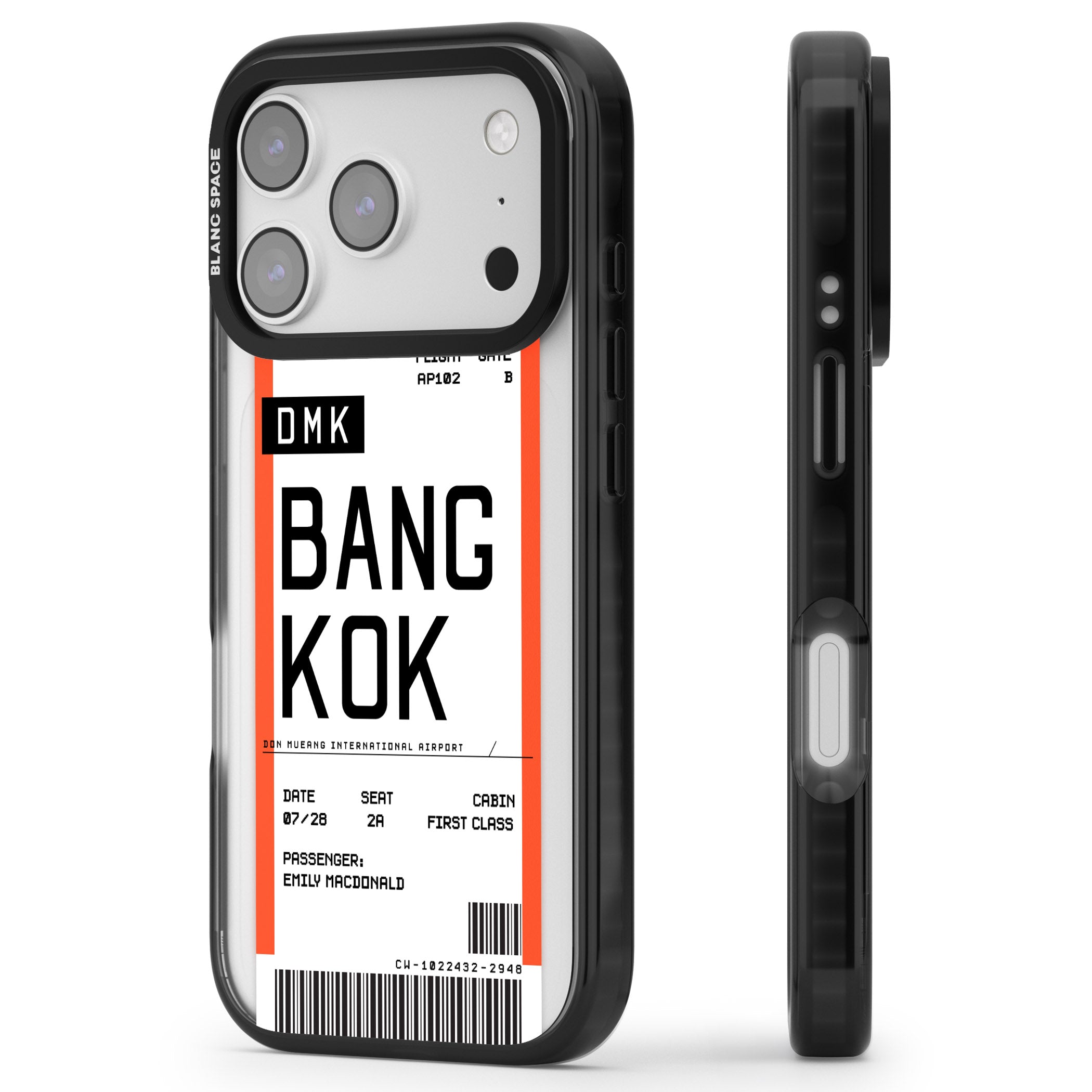 Personalised Bangkok Boarding Pass iPhone 17 Pro Impact Black Phone Case Side Profile