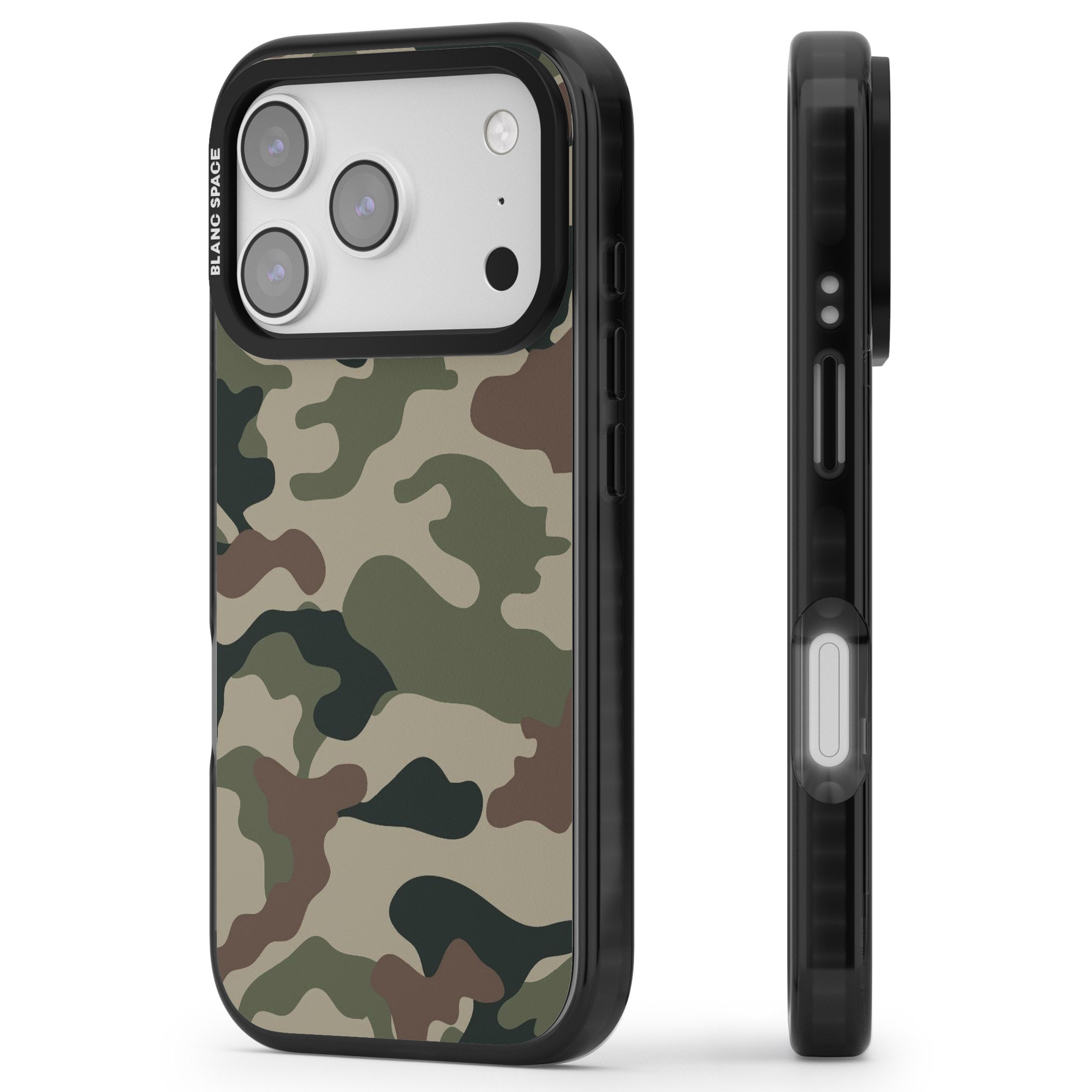 Woodland British Camo iPhone 17 Pro Impact Black Phone Case Side Profile