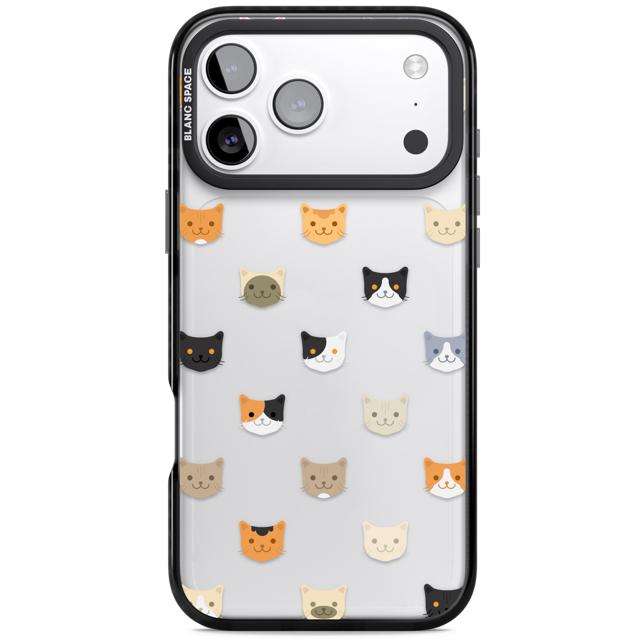 Cute Cat Face Transparent iPhone 17 Pro Impact Black Phone Case