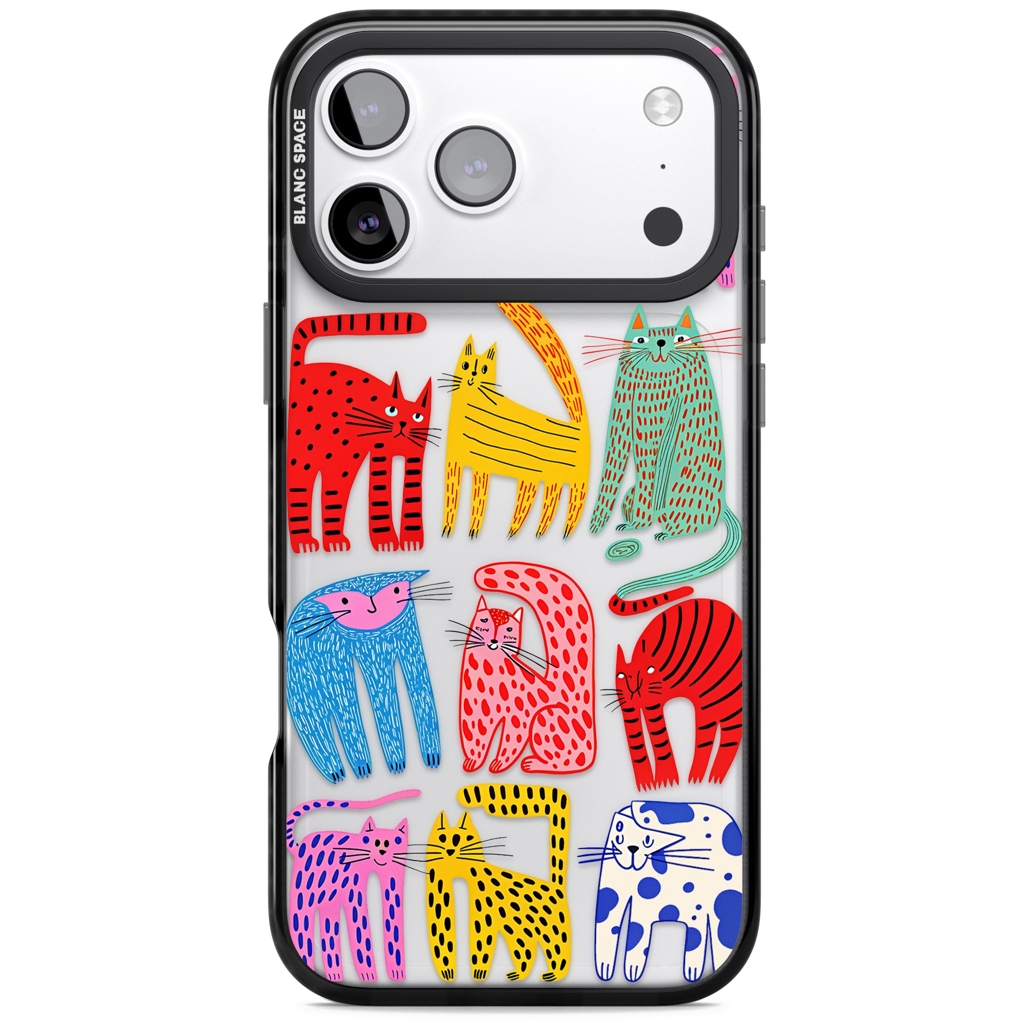 Abstract Colourful Cats iPhone 17 Pro Impact Black Phone Case