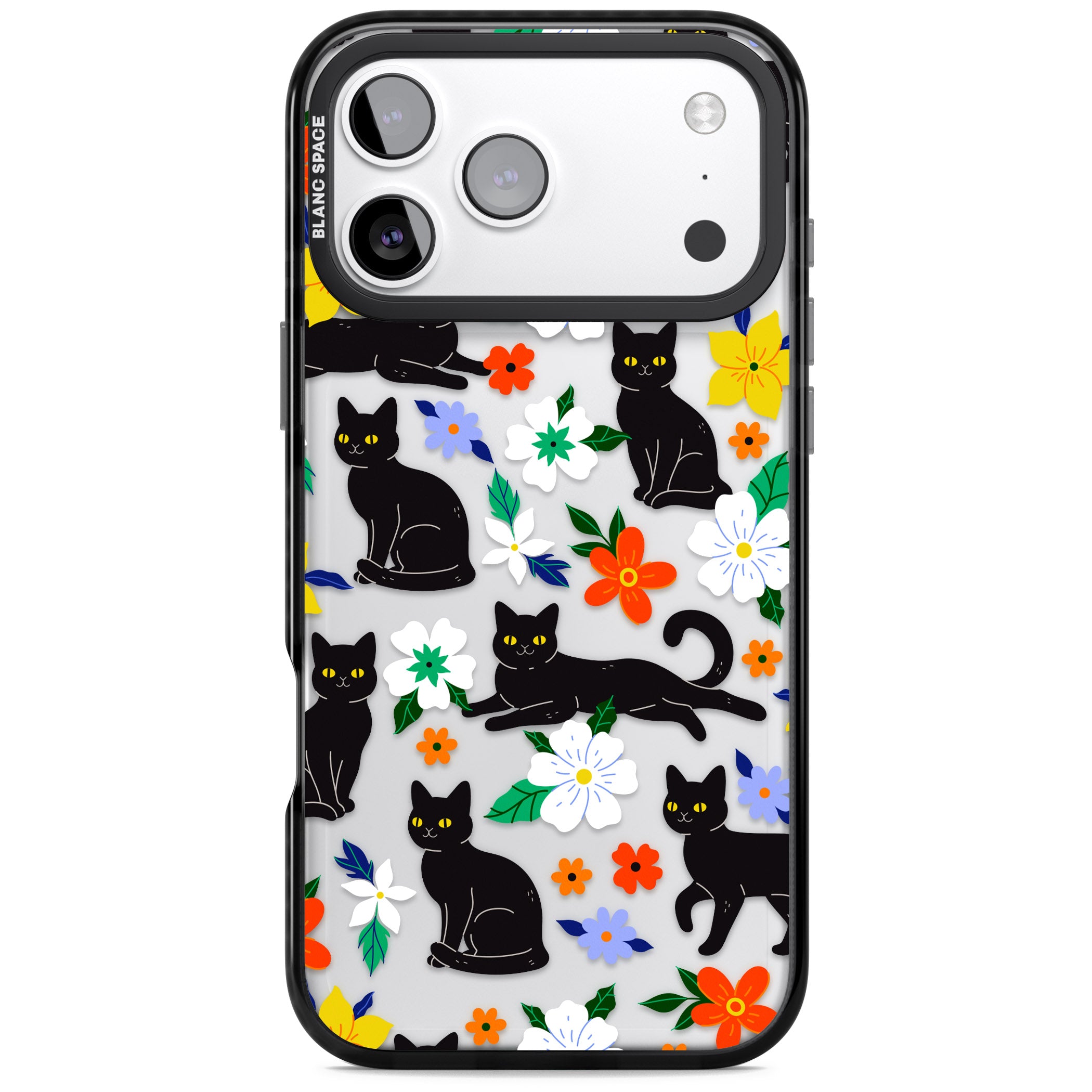 Cats Flowers iPhone 17 Pro Impact Black Phone Case