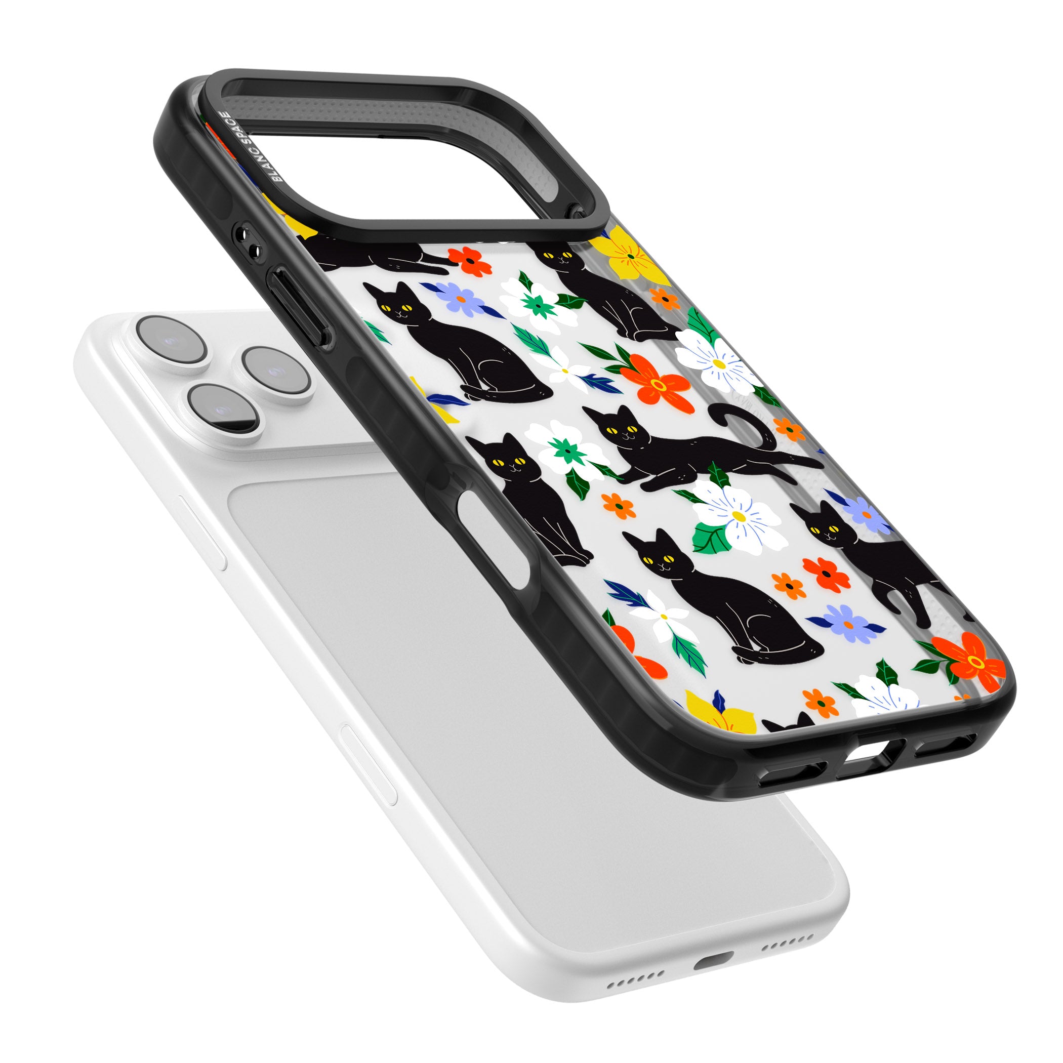 Cats Flowers iPhone 17 Pro Impact Black Phone Case Colours