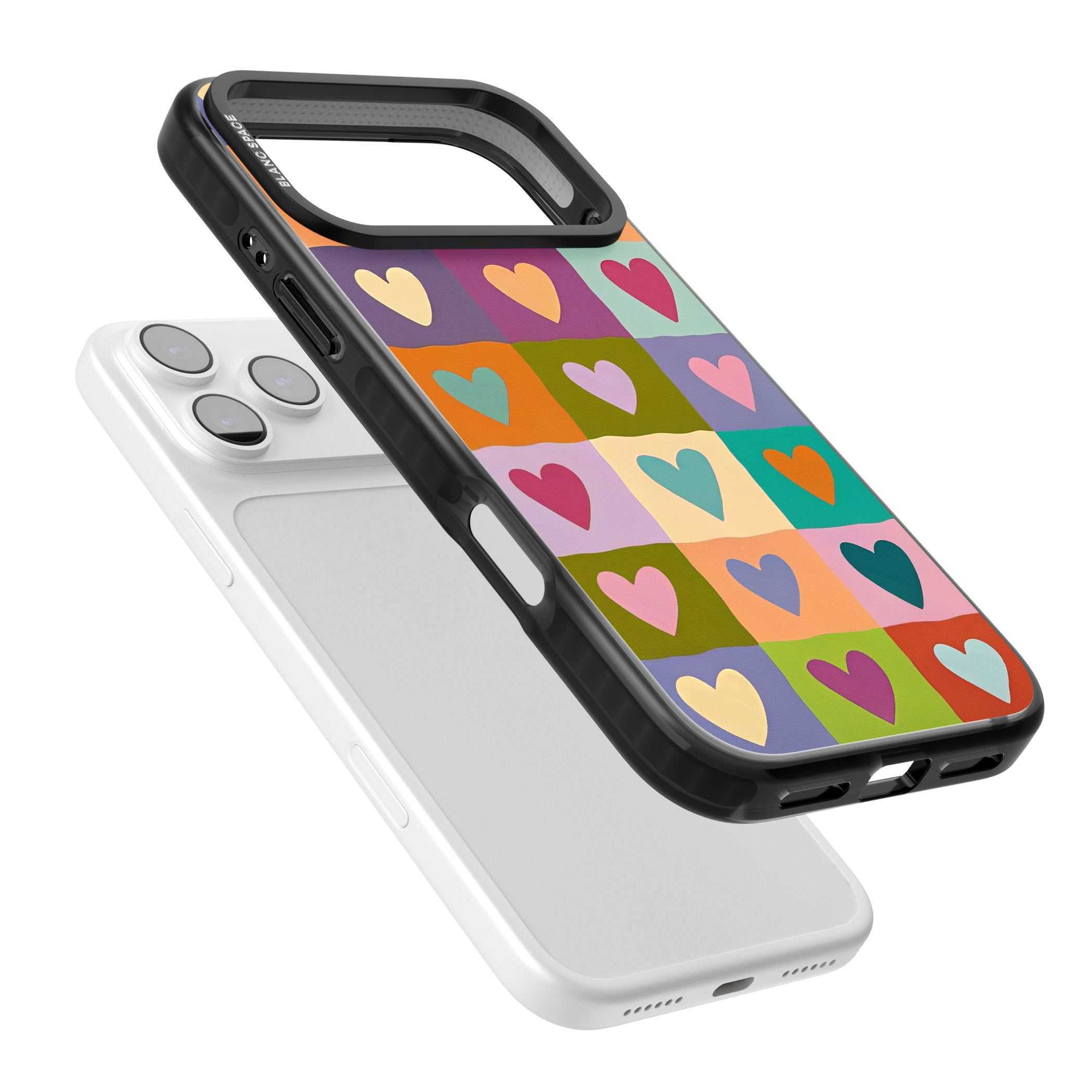 Multicolour Checked Hearts iPhone 17 Pro Impact Black Phone Case Colours