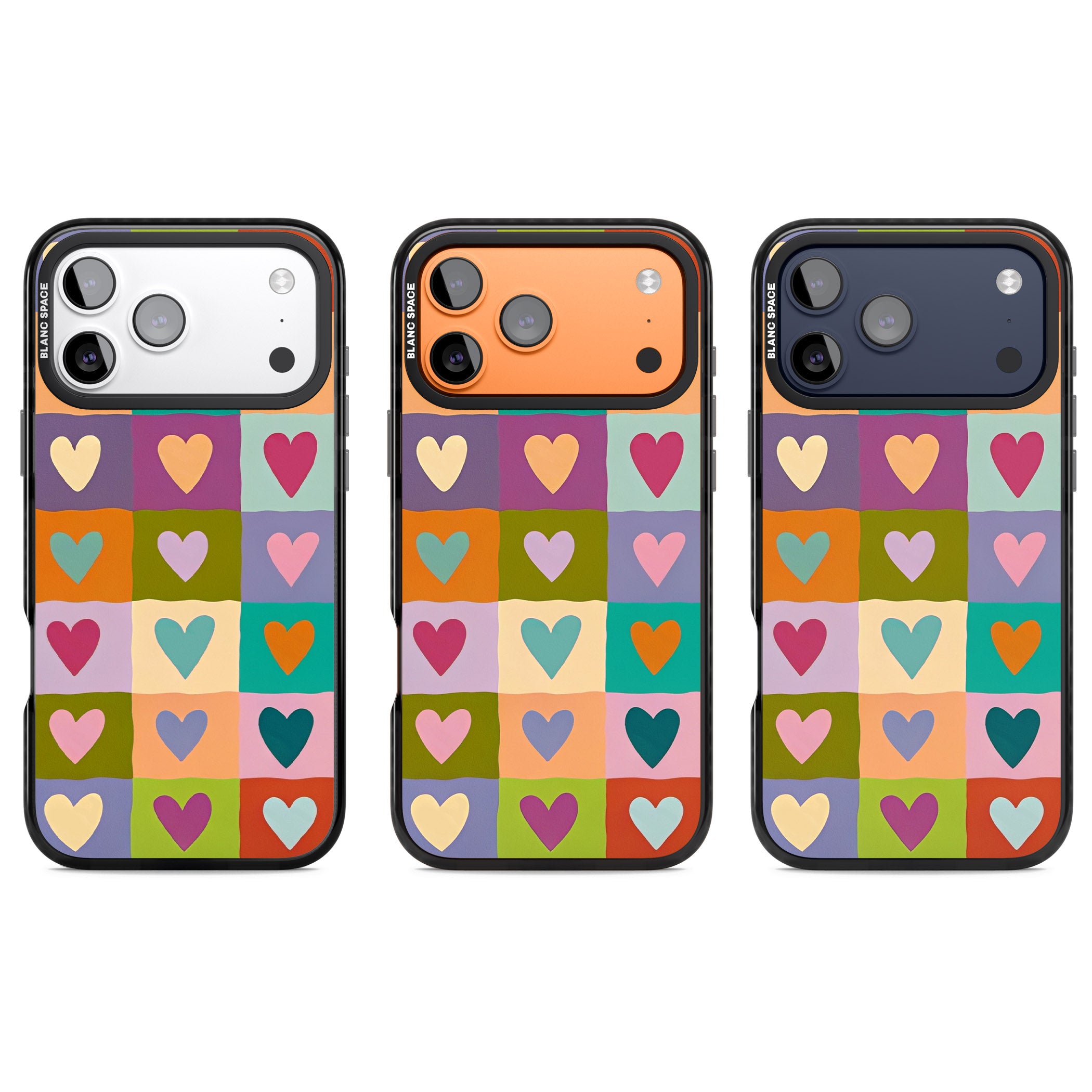 Multicolour Checked Hearts iPhone 17 Pro Impact Black Phone Case APT Impact Protection
