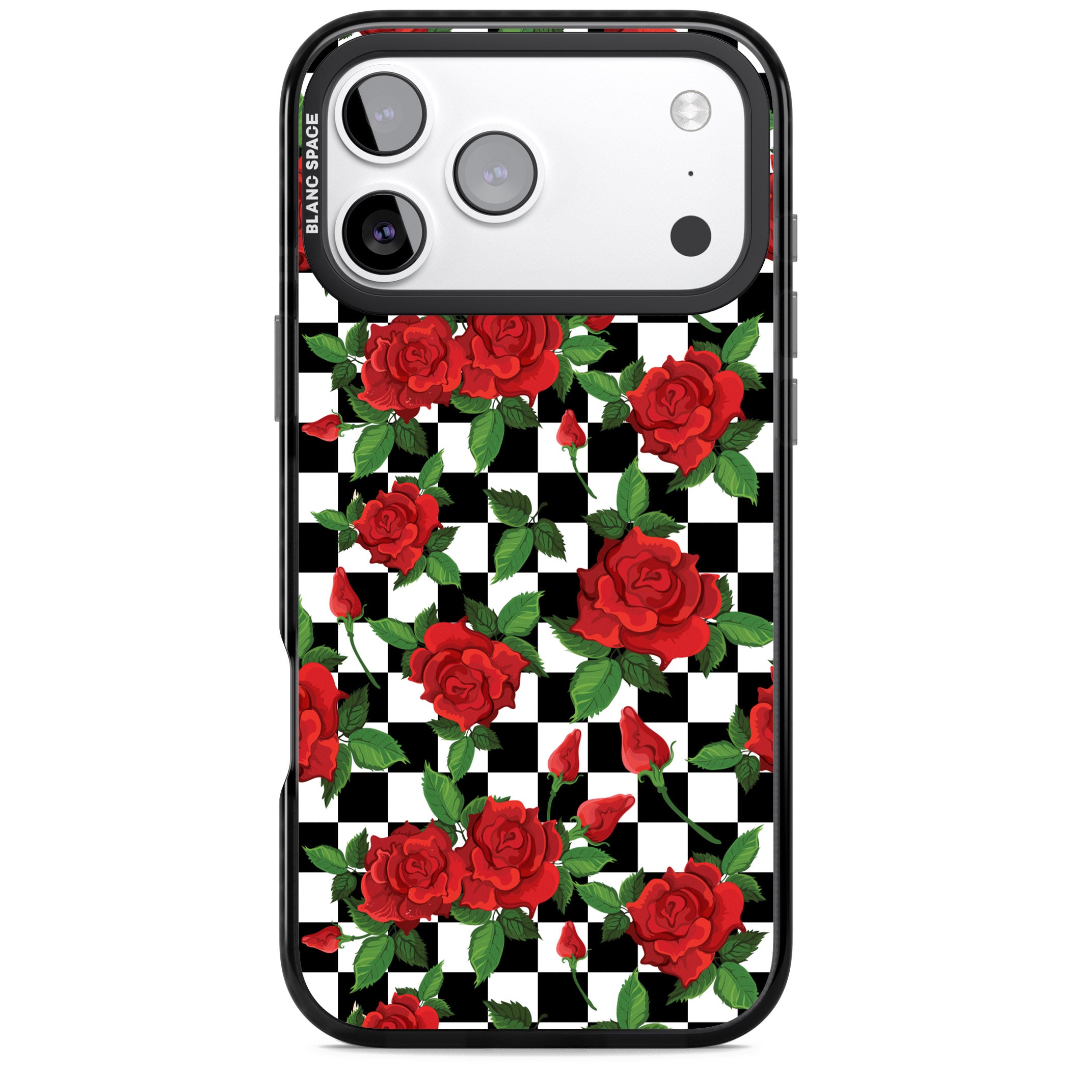 Checkered Roses iPhone 17 Pro Impact Black Phone Case