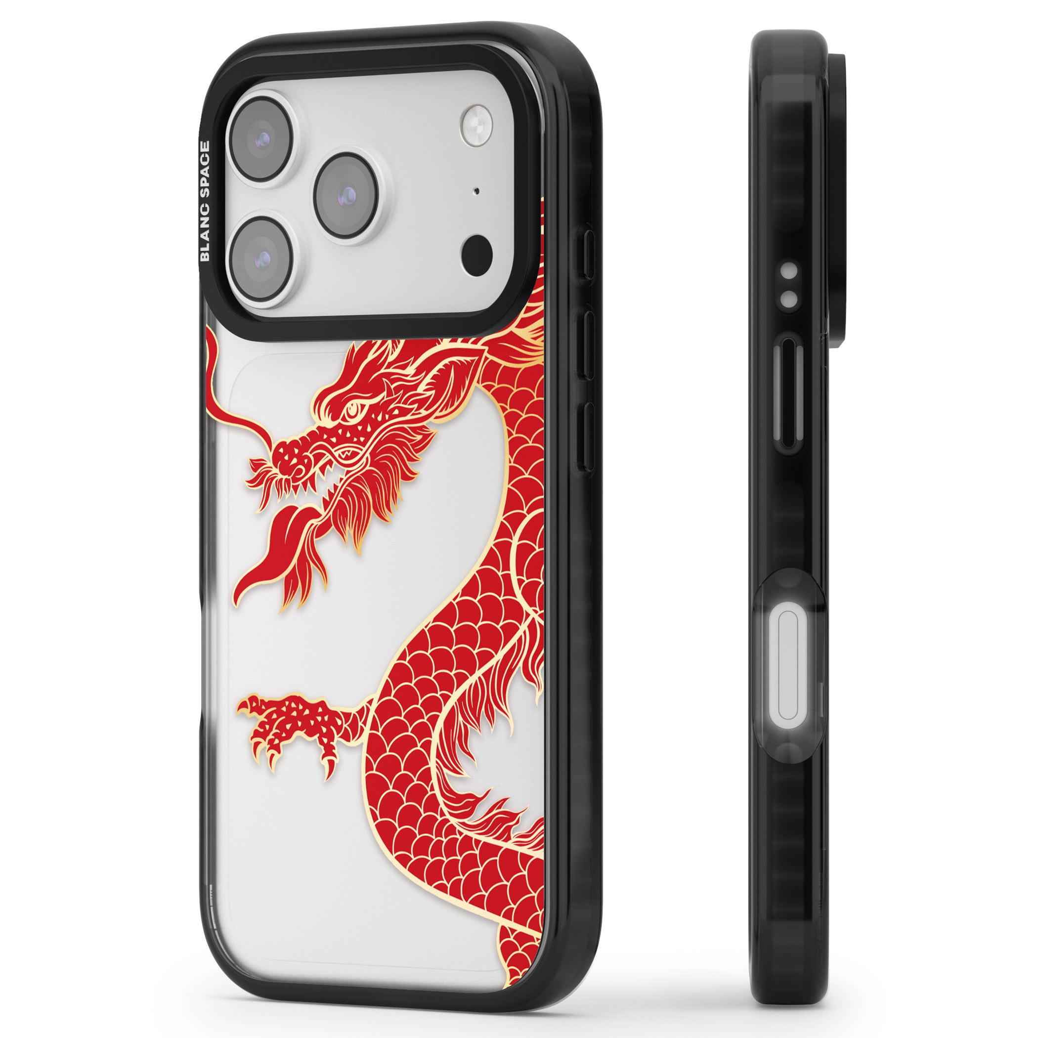 Large Red Dragon iPhone 17 Pro Impact Black Phone Case Side Profile
