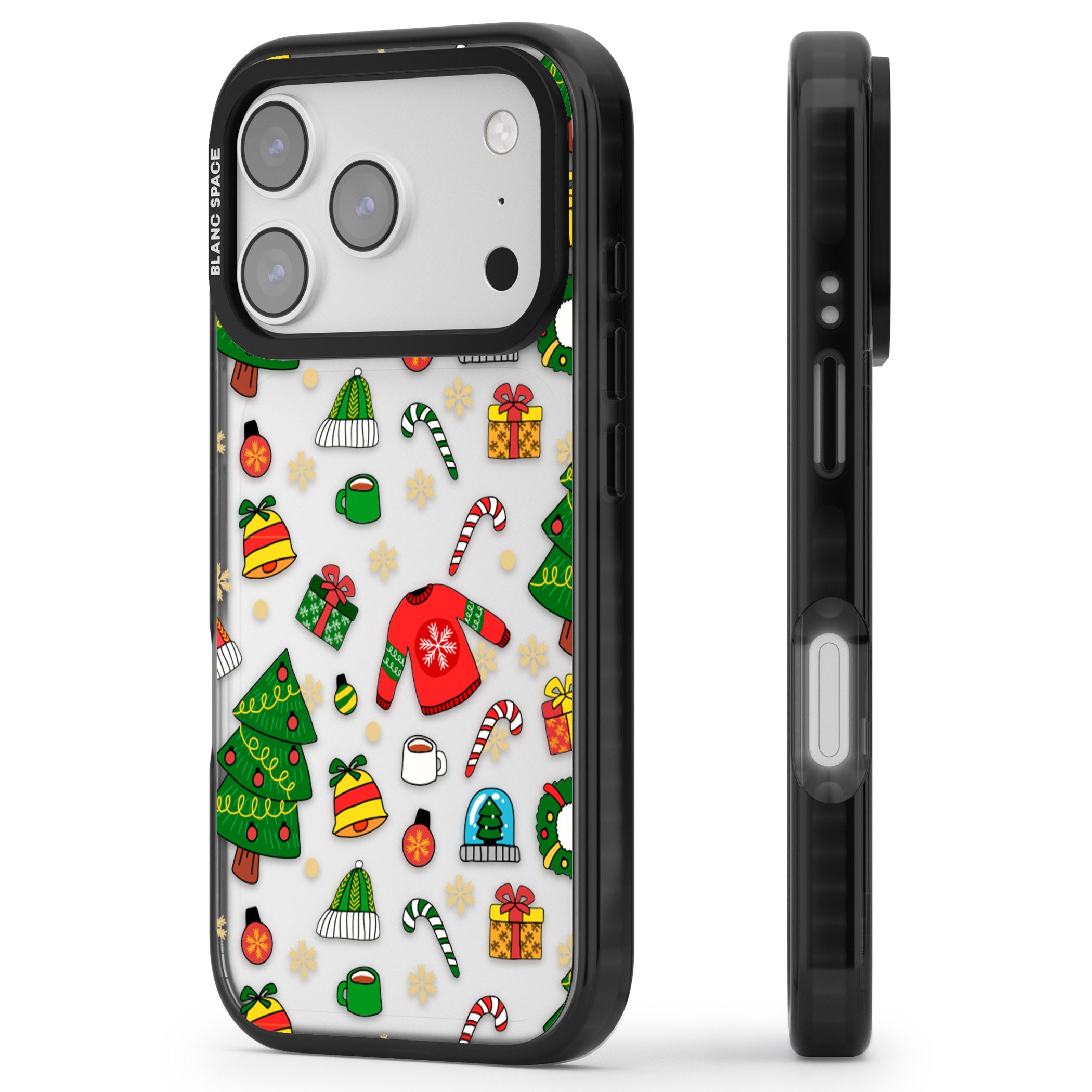 Christmas Mixture Pattern iPhone 17 Pro Impact Black Phone Case Side Profile