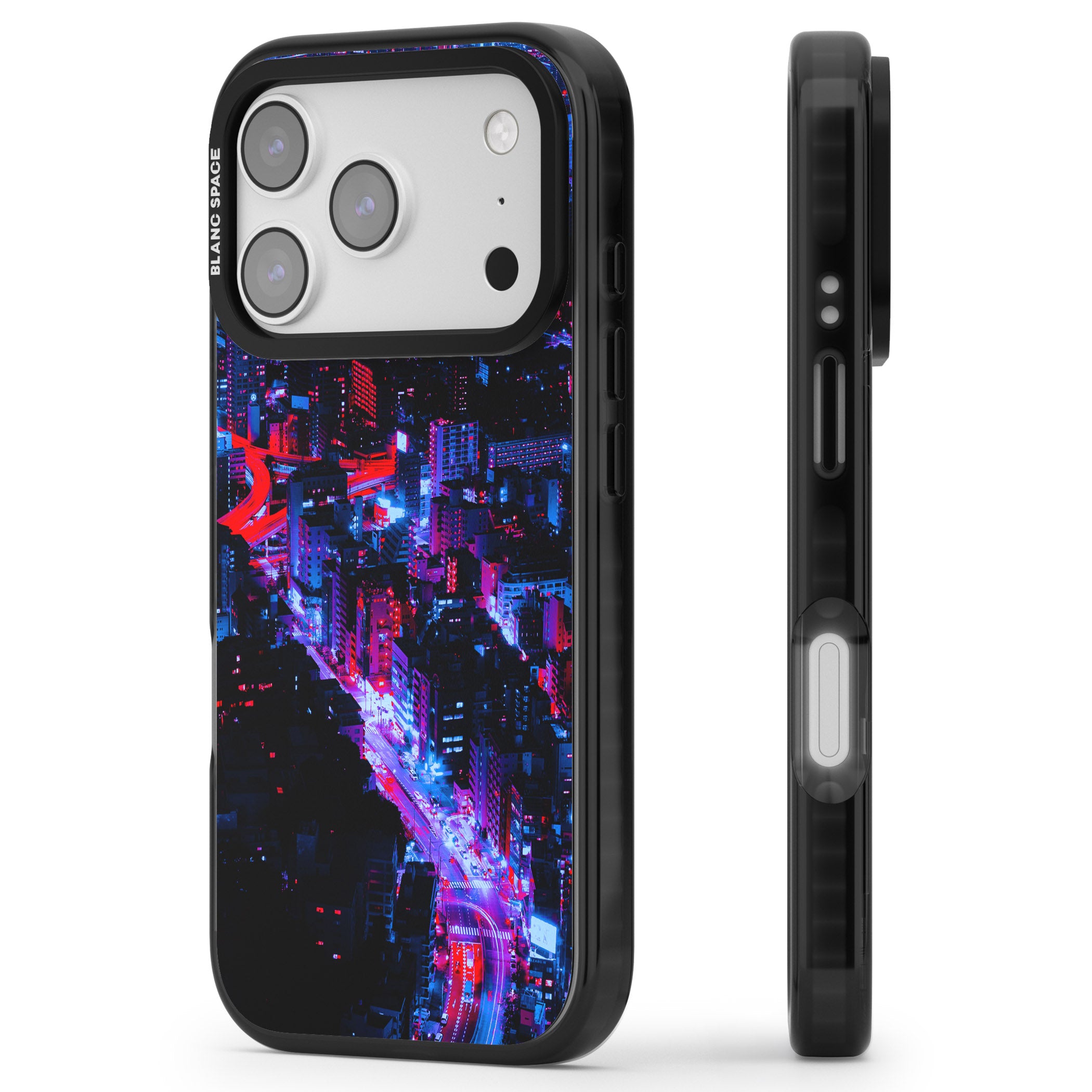 Neon Cityscape iPhone 17 Pro Impact Black Phone Case Side Profile